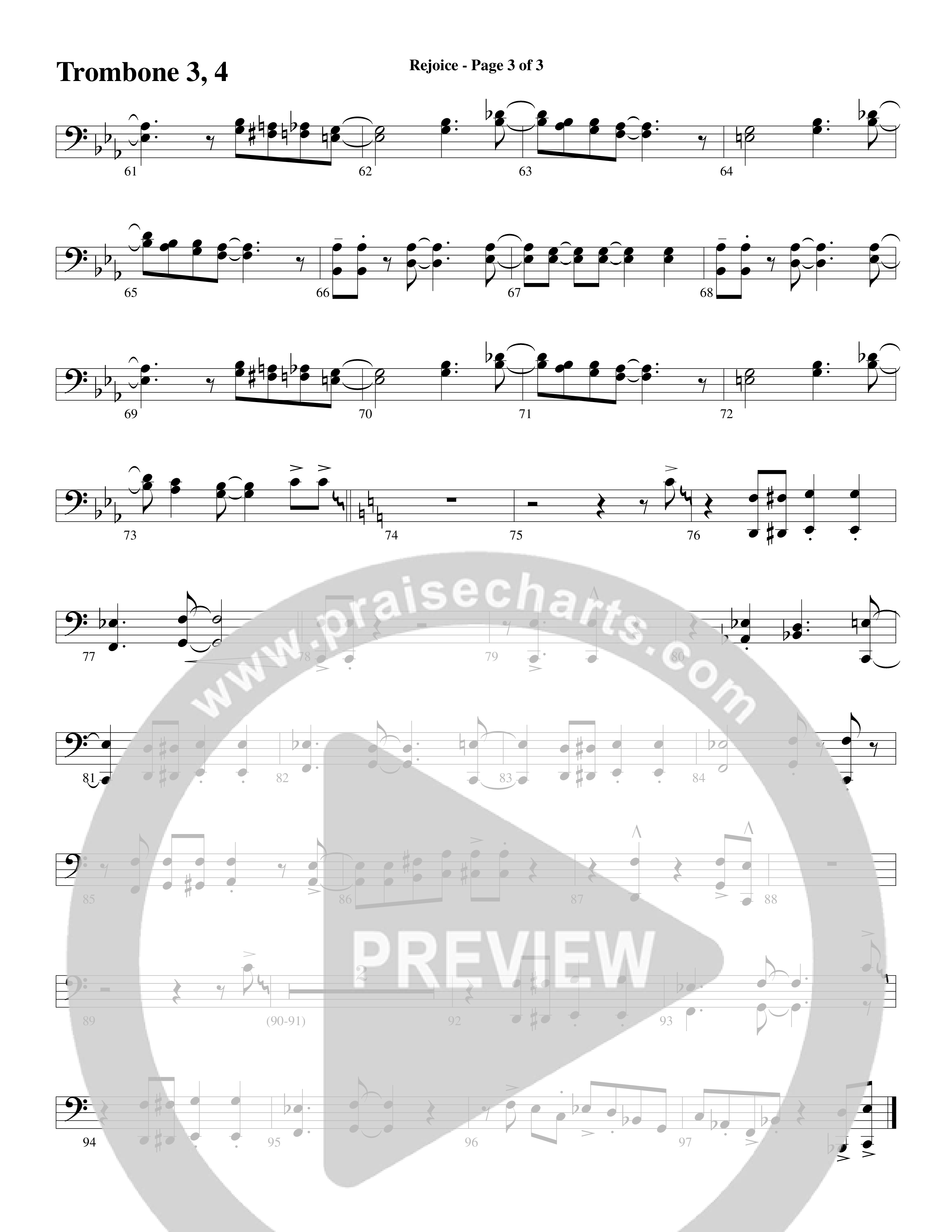 Rejoice (Choral Anthem SATB) Trombone 3/4 (Word Music Choral / Arr. Lari Goss)