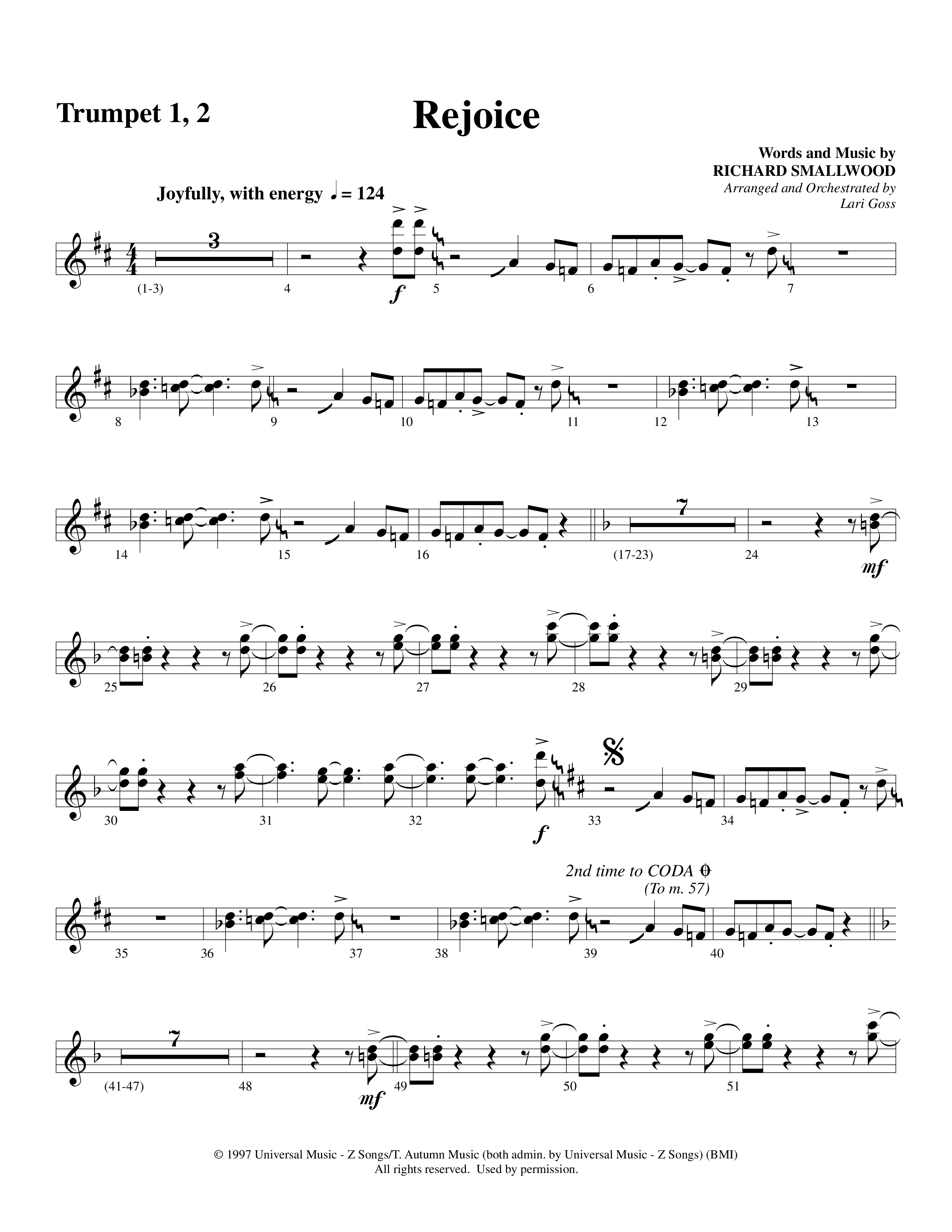 Rejoice (Choral Anthem SATB) Trumpet 1,2 (Word Music Choral / Arr. Lari Goss)