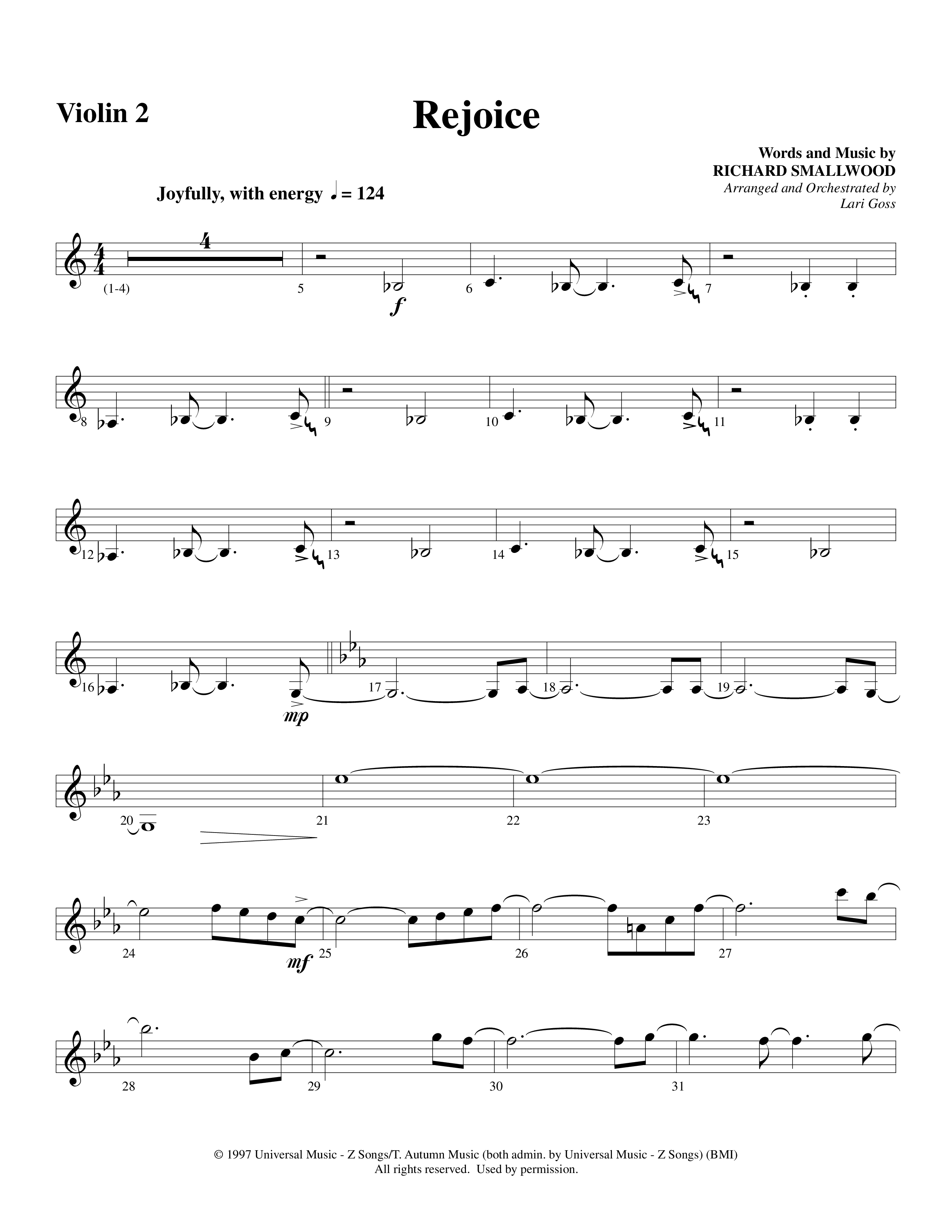 Rejoice (Choral Anthem SATB) Violin 2 (Word Music Choral / Arr. Lari Goss)