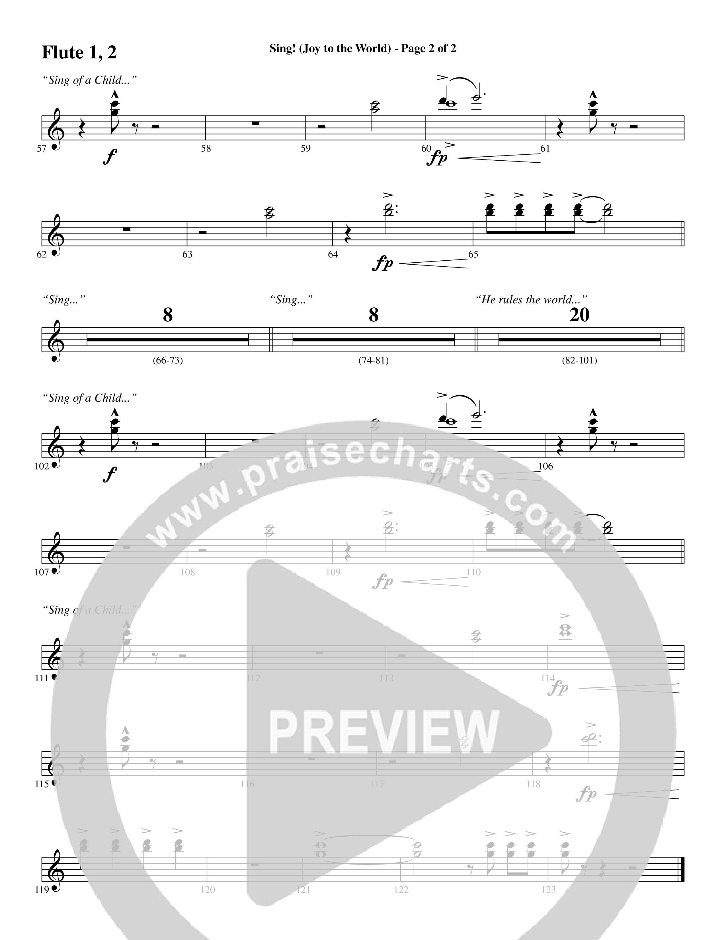 Sing Joy To The World (Choral Anthem SATB) Flute 1/2 (Word Music Choral / Arr. Marty Hamby)