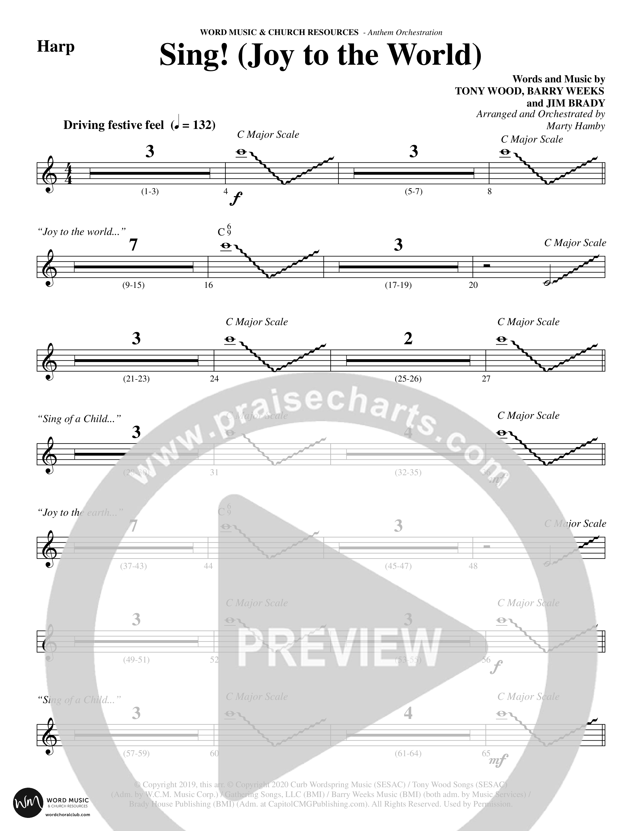 Sing Joy To The World (Choral Anthem SATB) Harp (Word Music Choral / Arr. Marty Hamby)