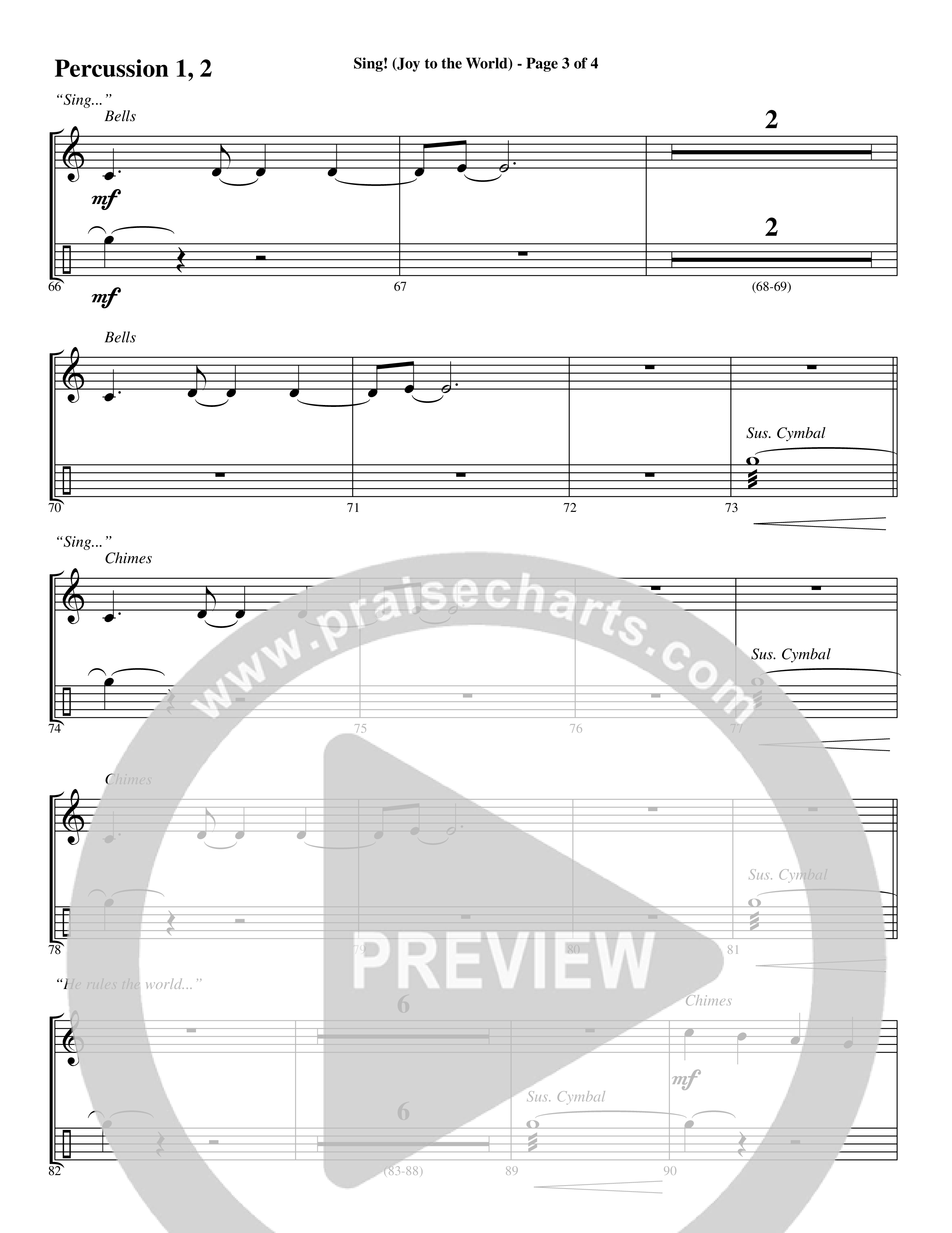 Sing Joy To The World (Choral Anthem SATB) Percussion 1/2 (Word Music Choral / Arr. Marty Hamby)
