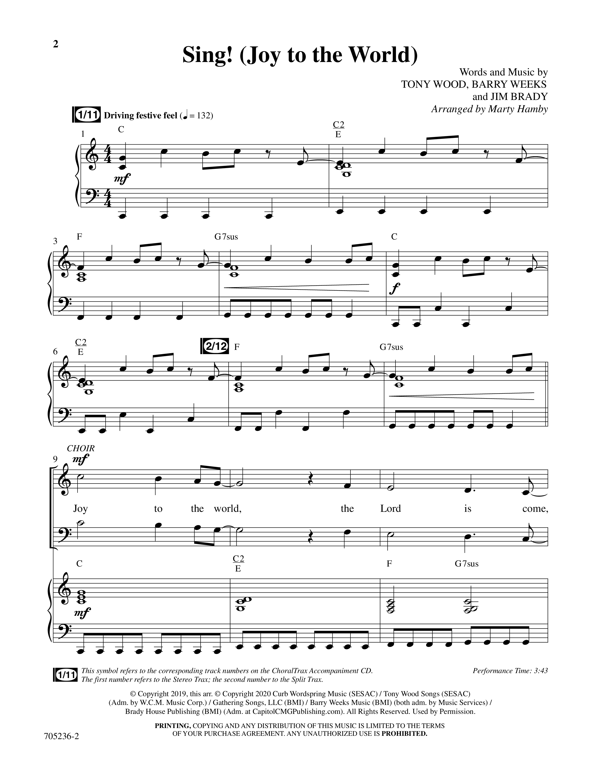 Sing Joy To The World (Choral Anthem SATB) Anthem (SATB/Piano) (Word Music Choral / Arr. Marty Hamby)