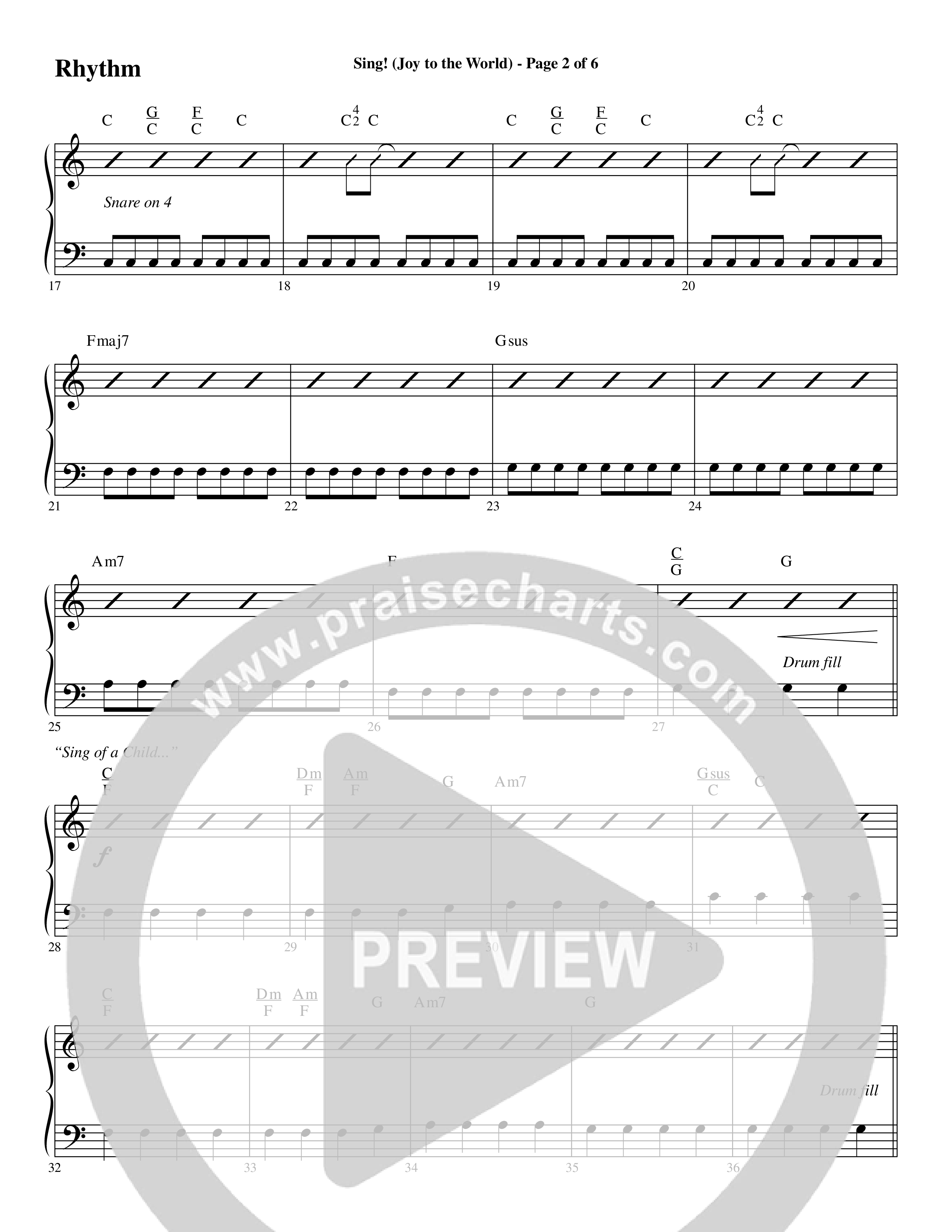Sing Joy To The World (Choral Anthem SATB) Rhythm Chart (Word Music Choral / Arr. Marty Hamby)