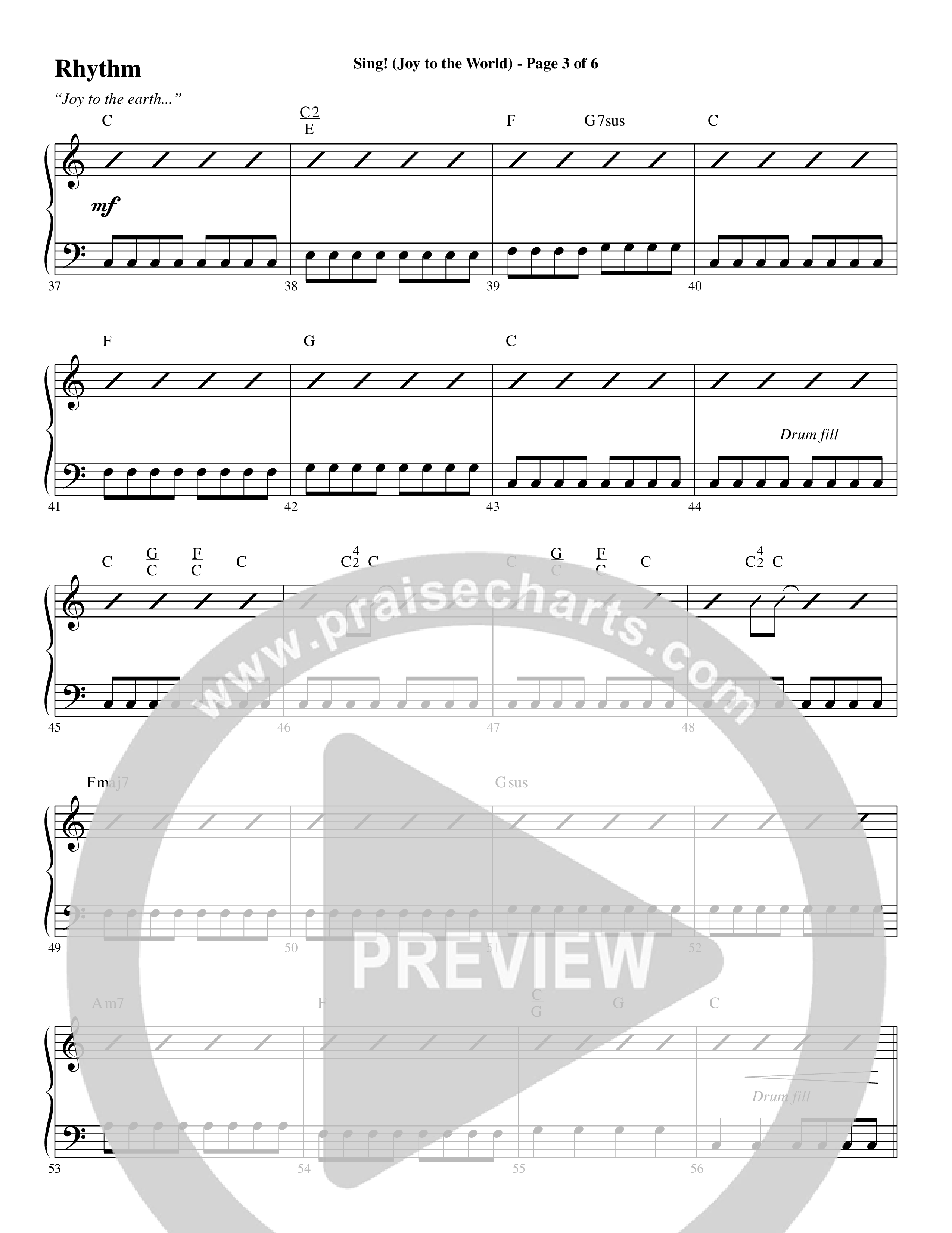 Sing Joy To The World (Choral Anthem SATB) Rhythm Chart (Word Music Choral / Arr. Marty Hamby)