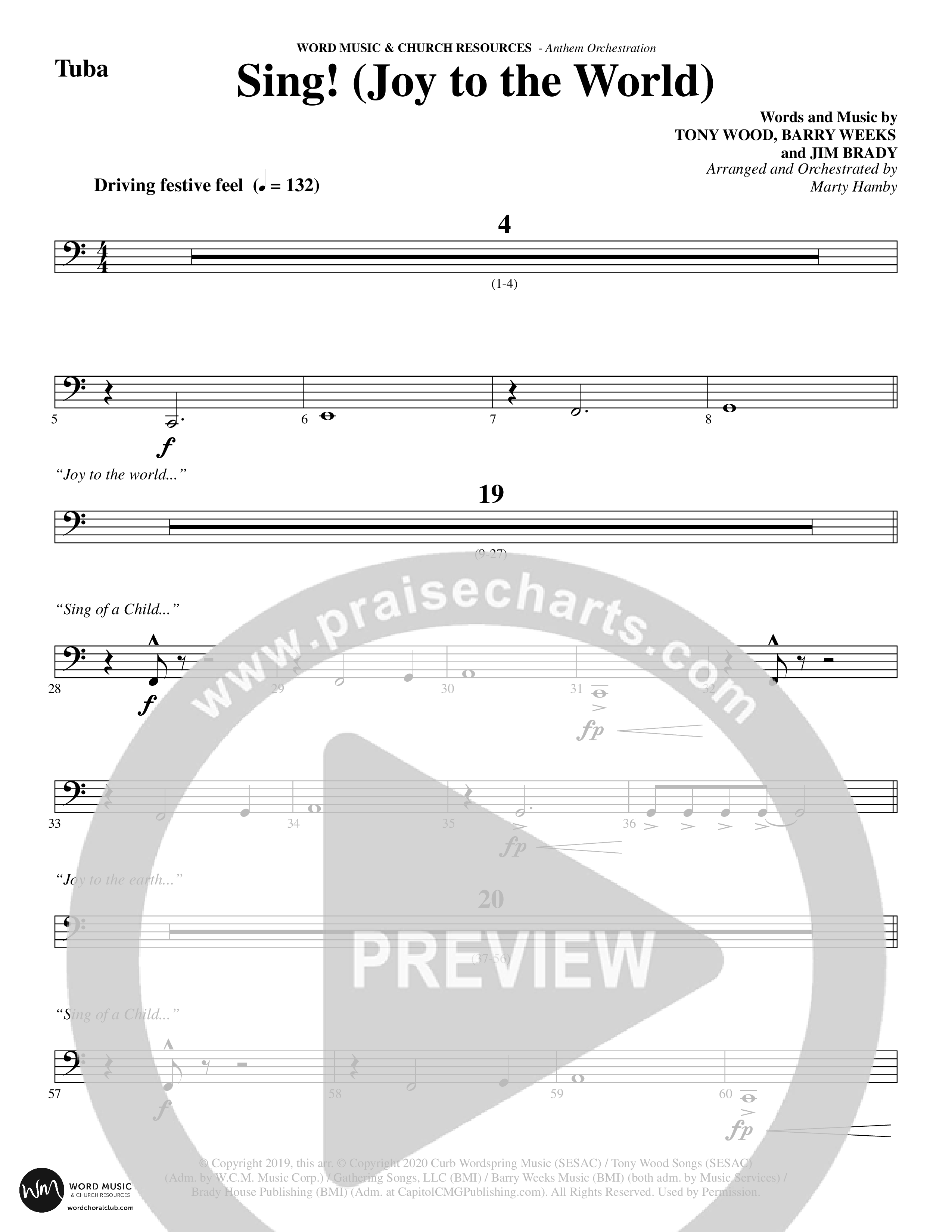 Sing Joy To The World (Choral Anthem SATB) Tuba (Word Music Choral / Arr. Marty Hamby)