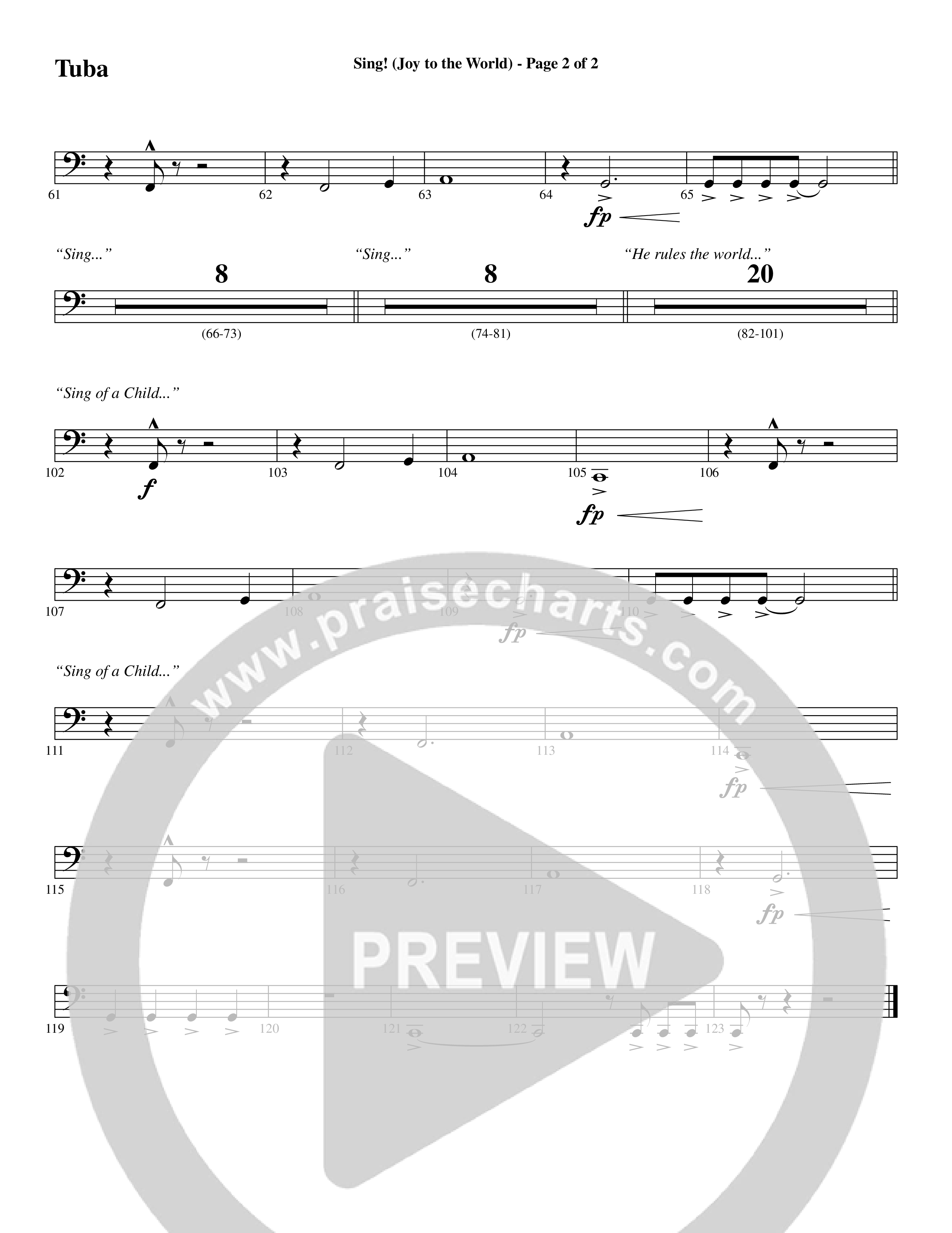 Sing Joy To The World (Choral Anthem SATB) Tuba (Word Music Choral / Arr. Marty Hamby)