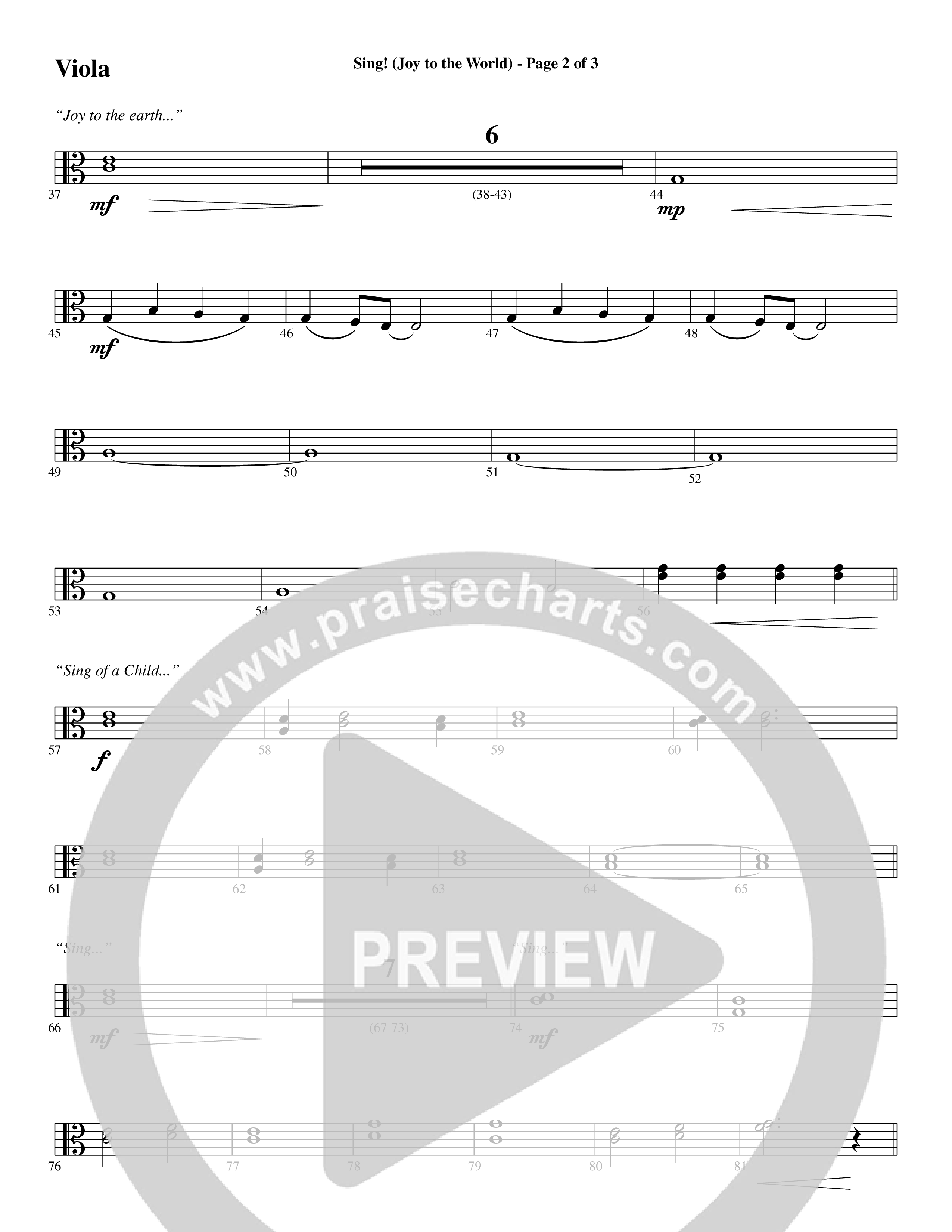 Sing Joy To The World (Choral Anthem SATB) Viola (Word Music Choral / Arr. Marty Hamby)