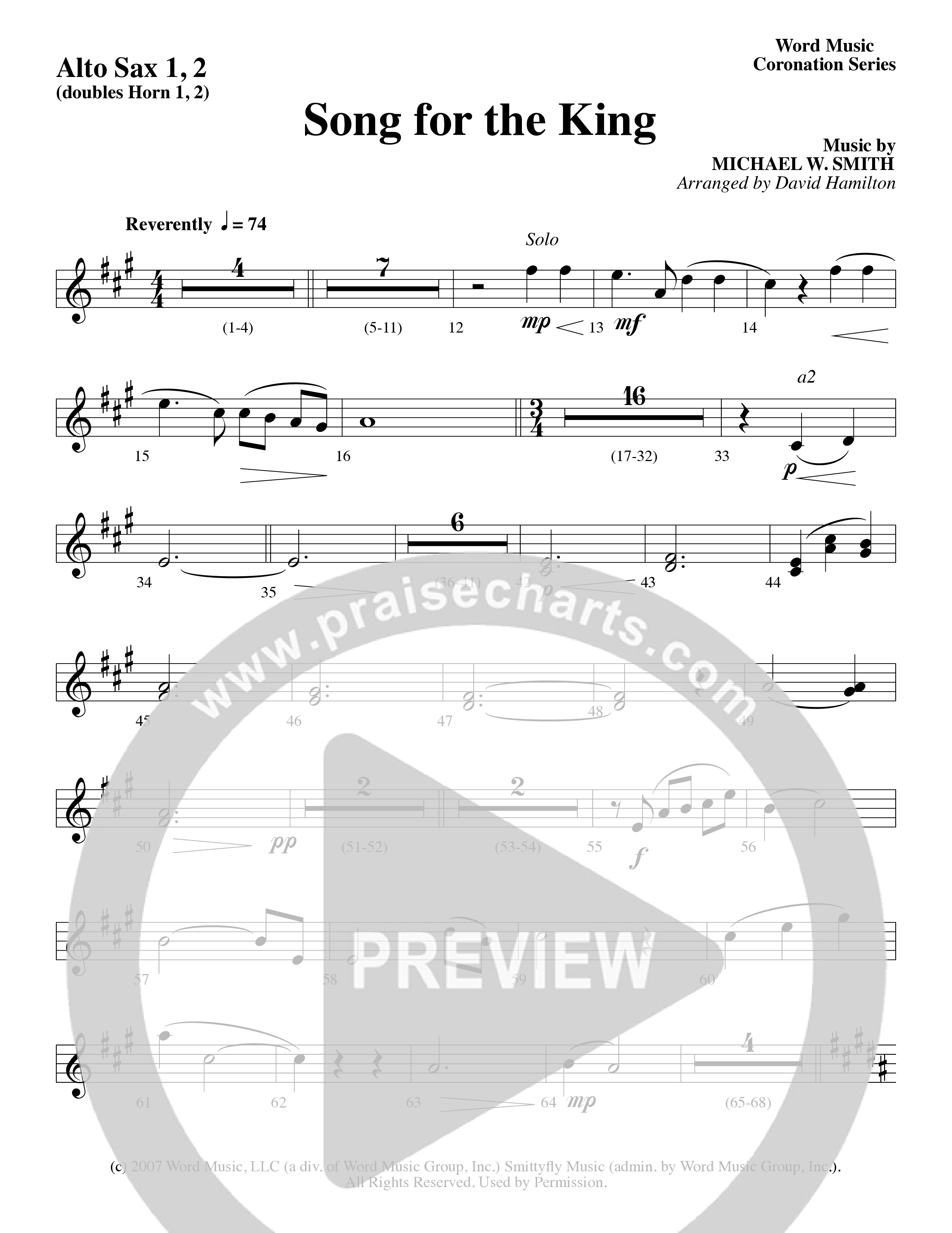 Song For The King (Instrumental) Alto Sax 1/2 (Michael W. Smith / Word Music / Arr. David Hamilton)