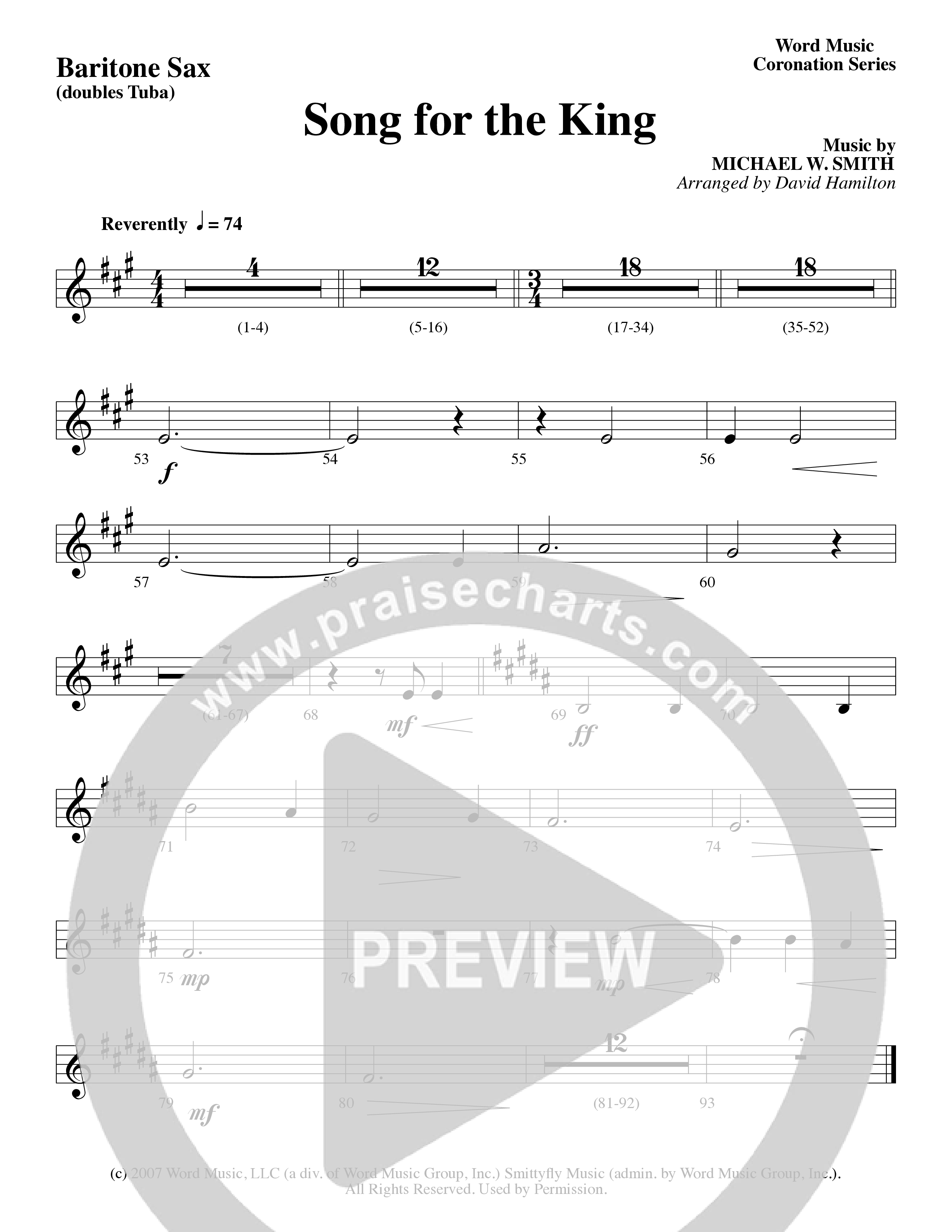 Song For The King (Instrumental) Bari Sax (Michael W. Smith / Word Music / Arr. David Hamilton)