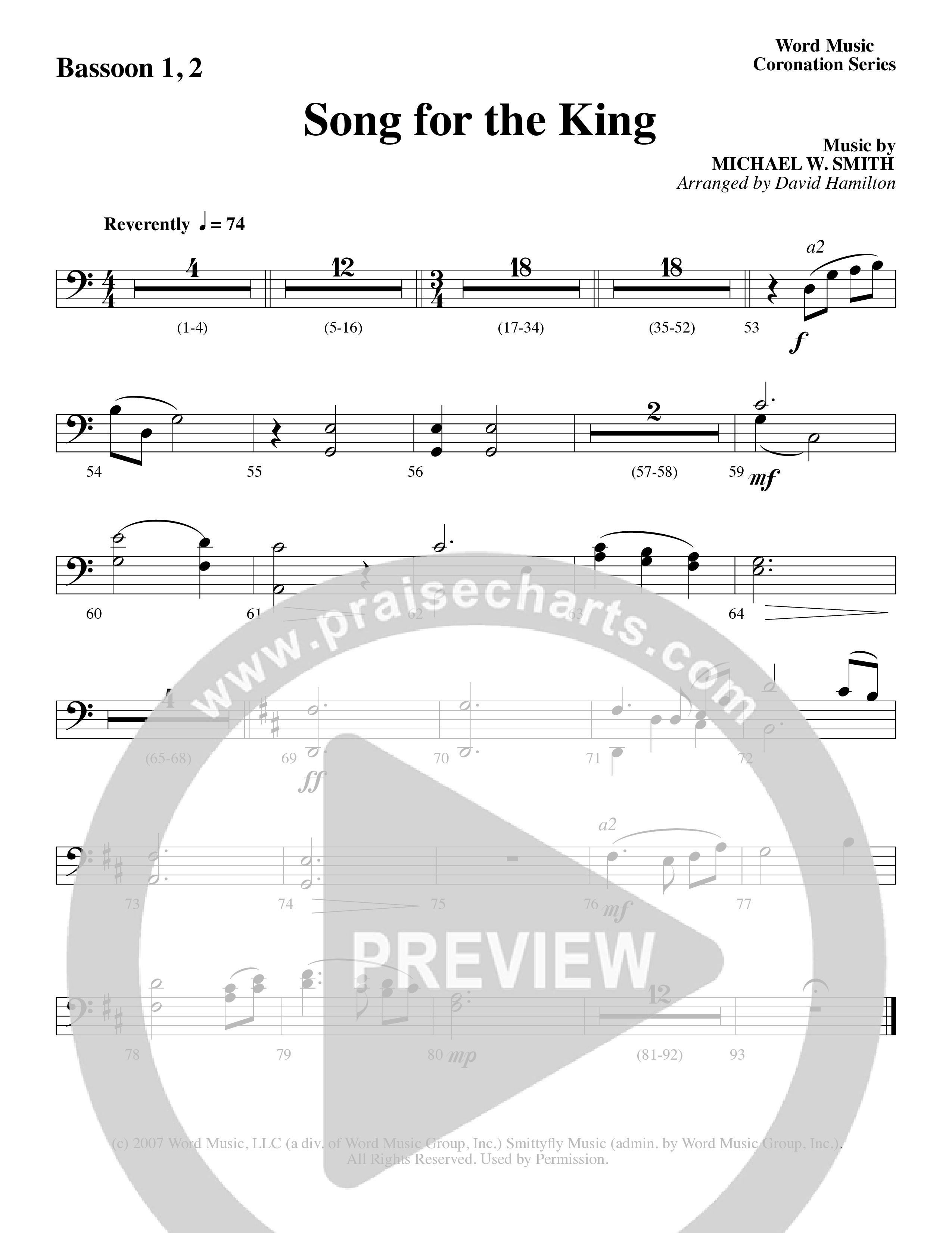 Song For The King (Instrumental) Bassoon (Michael W. Smith / Word Music / Arr. David Hamilton)