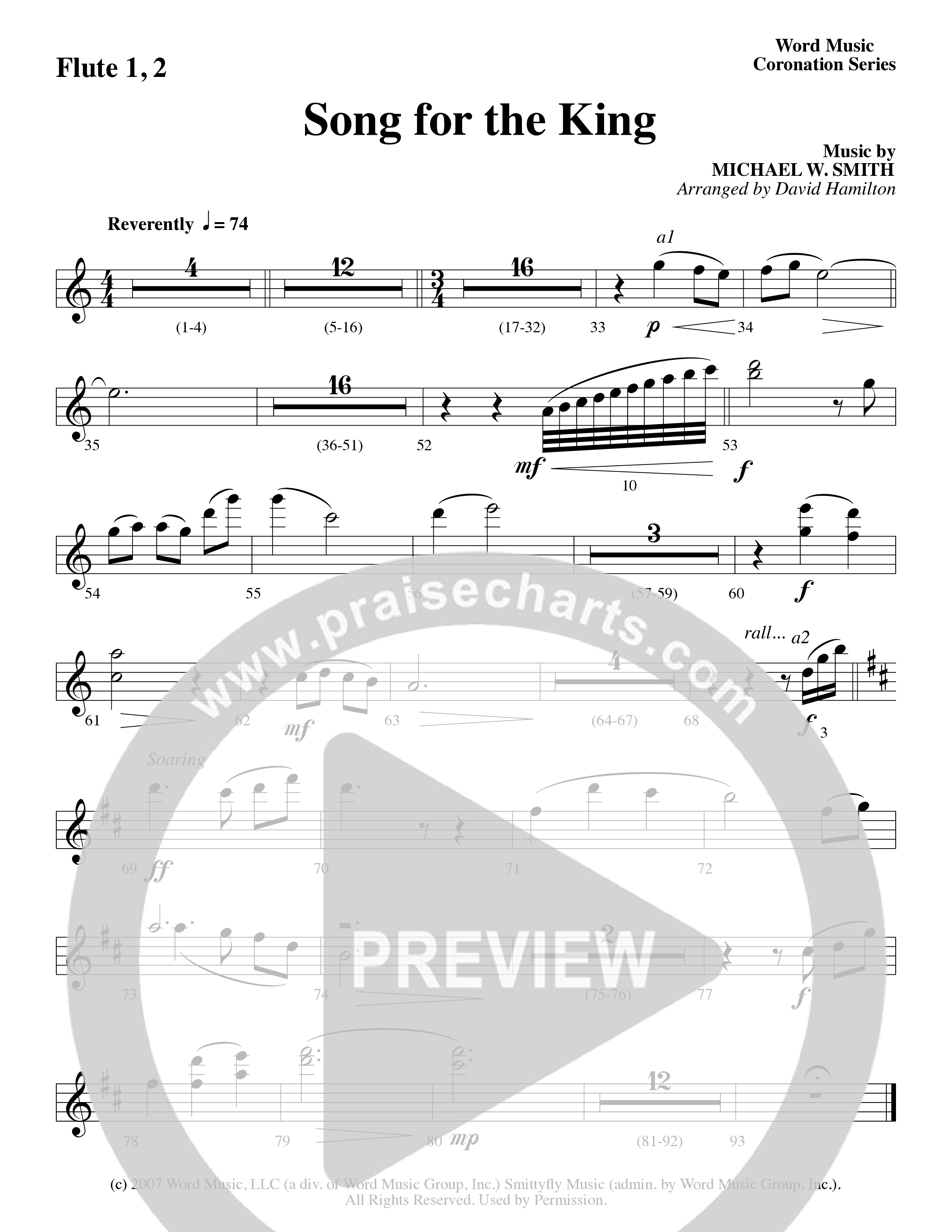 Song For The King (Instrumental) Flute (Michael W. Smith / Word Music / Arr. David Hamilton)