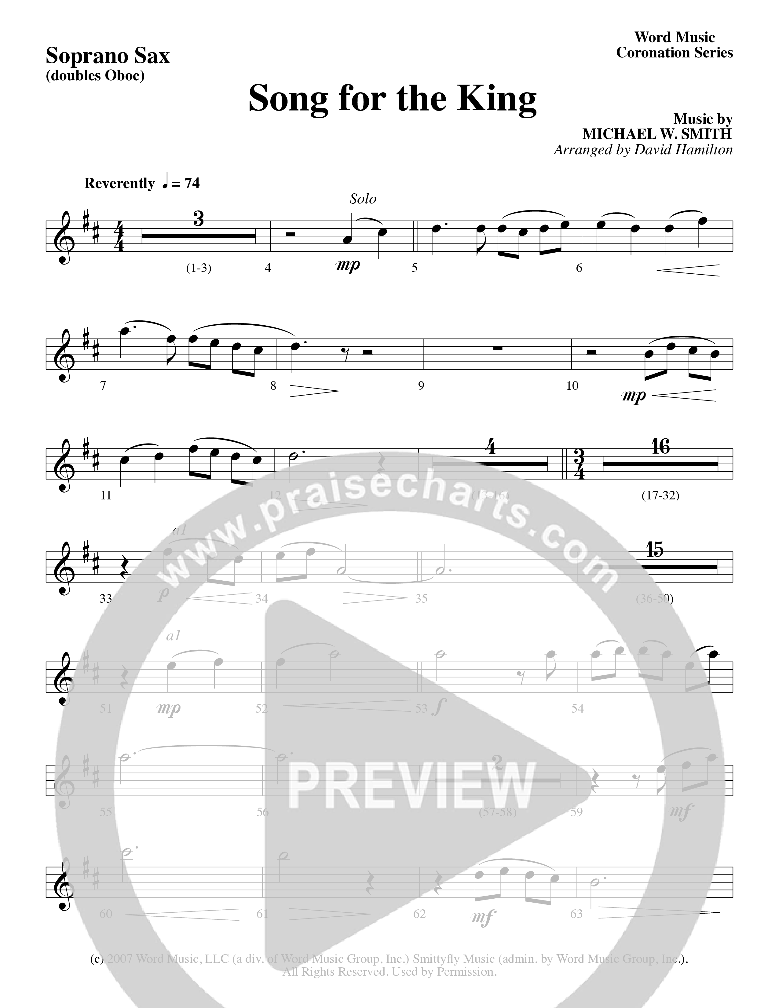 Song For The King (Instrumental) Soprano Sax (Michael W. Smith / Word Music / Arr. David Hamilton)