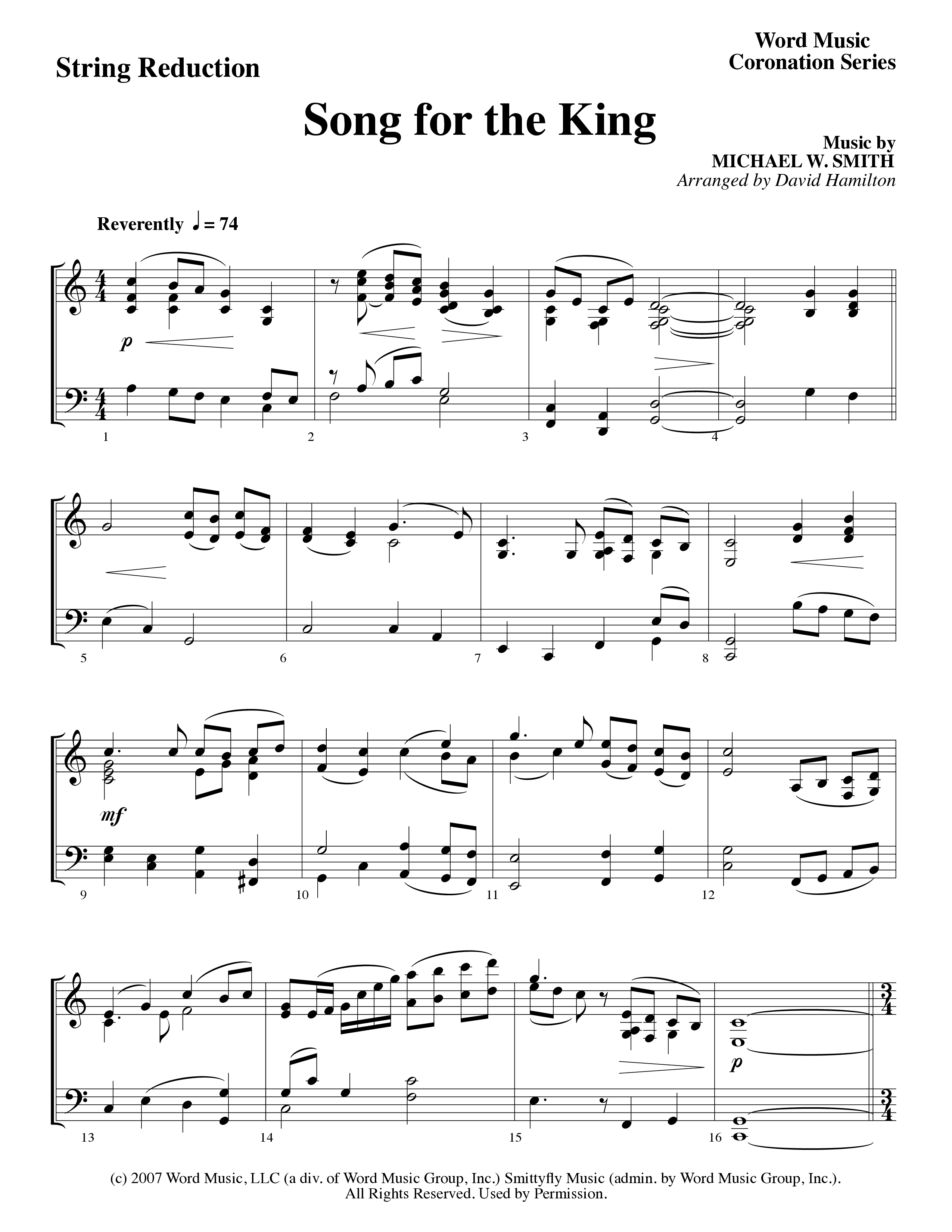 Song For The King (Instrumental) String Reduction (Michael W. Smith / Word Music / Arr. David Hamilton)