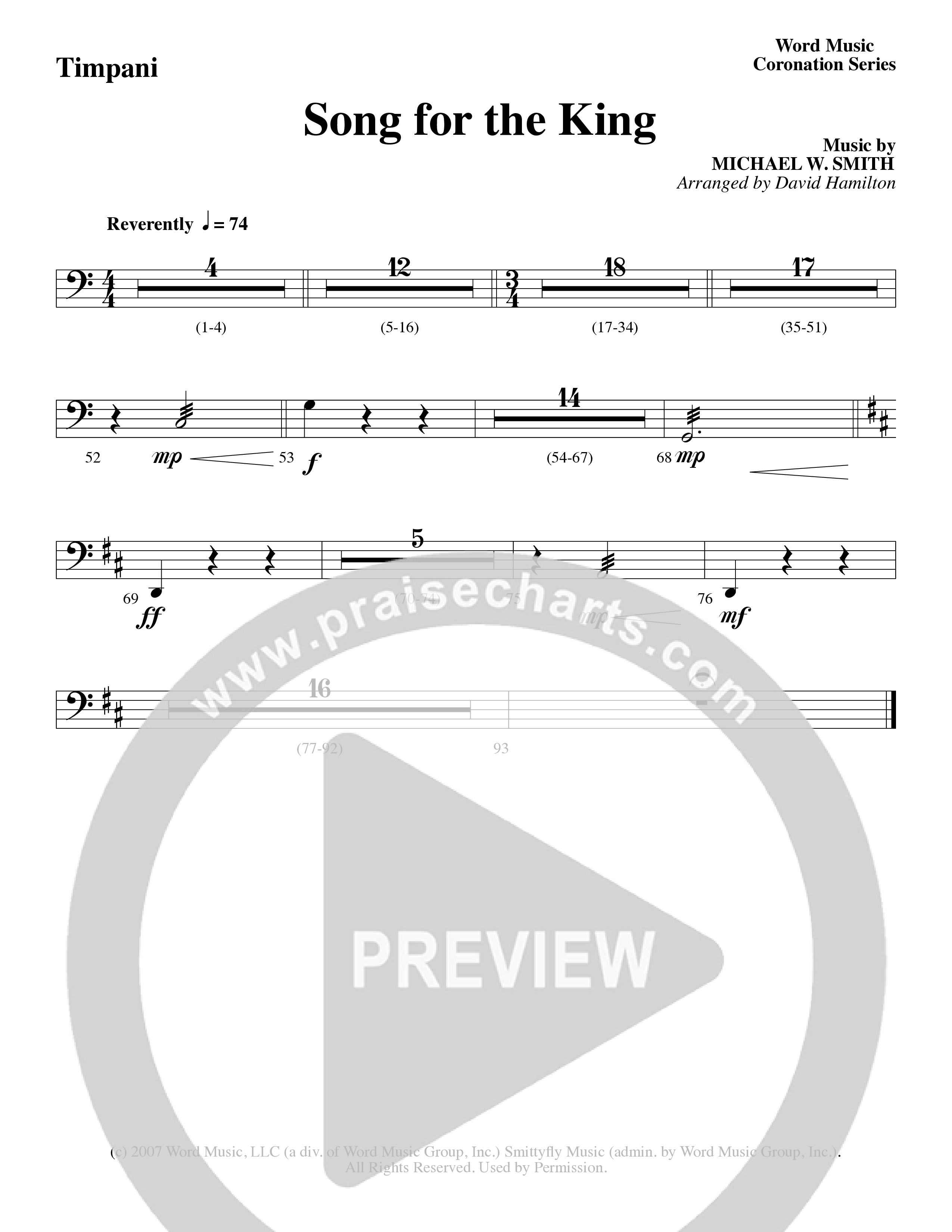 Song For The King (Instrumental) Timpani (Michael W. Smith / Word Music / Arr. David Hamilton)