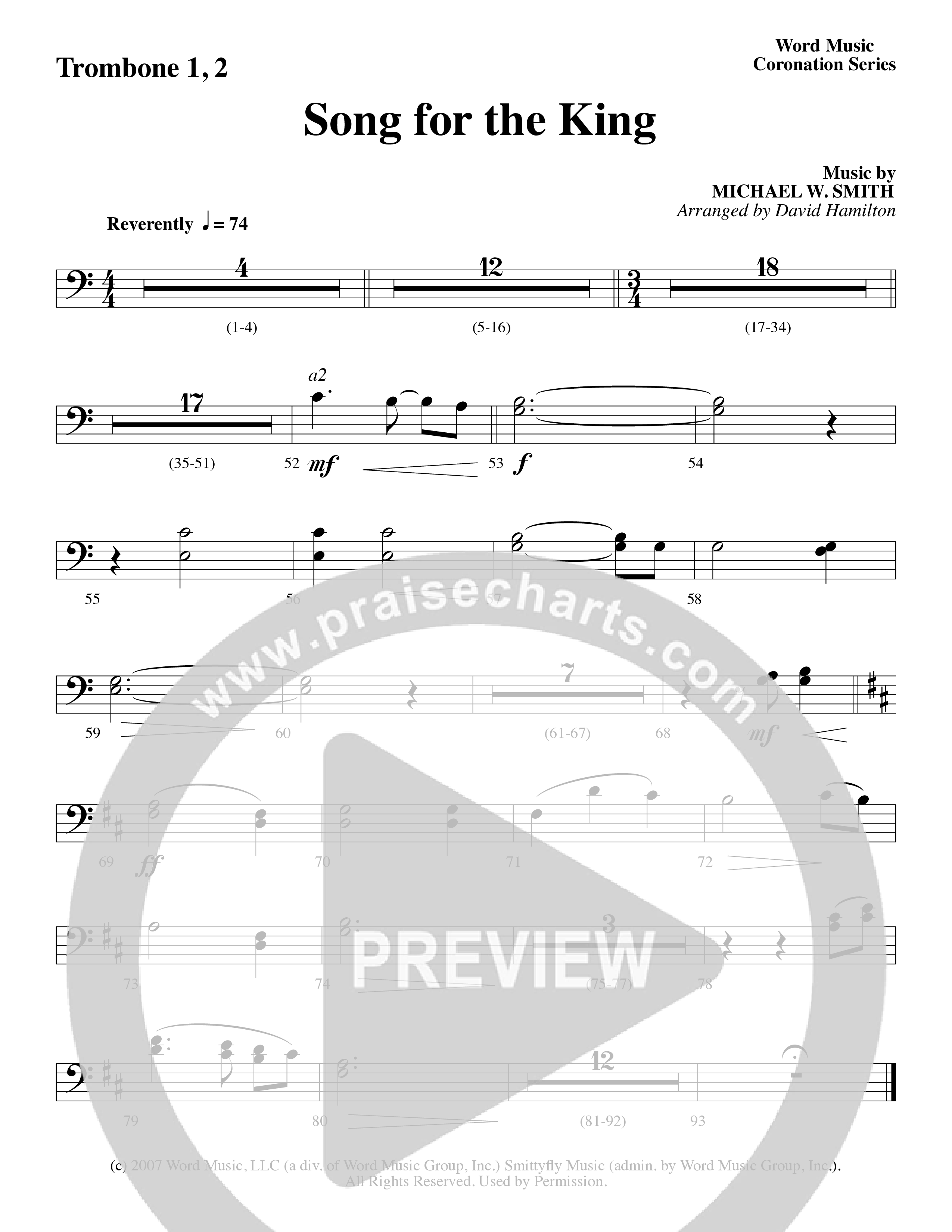 Song For The King (Instrumental) Trombone 1/2/3 (Michael W. Smith / Word Music / Arr. David Hamilton)