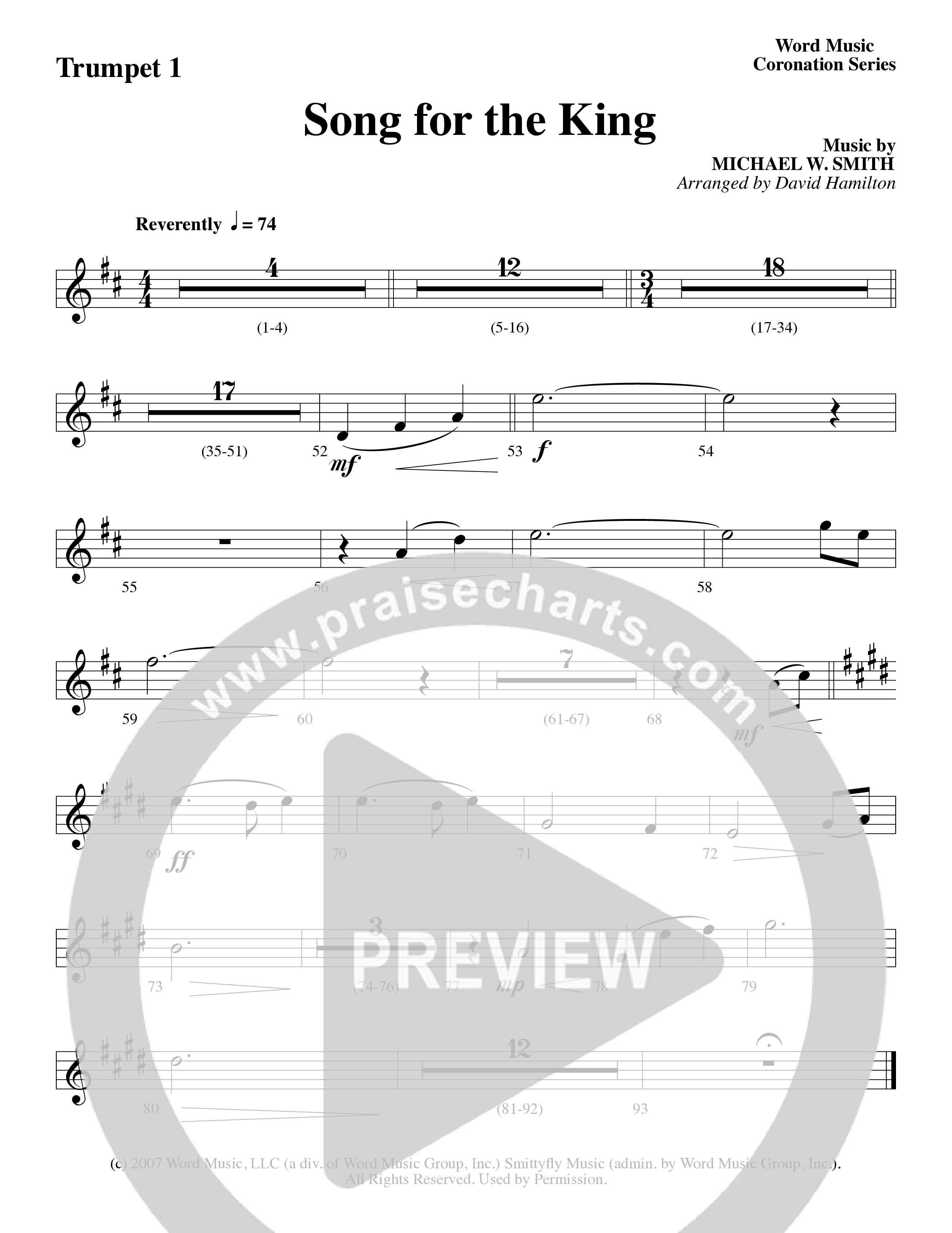 Song For The King (Instrumental) Trumpet 1 (Michael W. Smith / Word Music / Arr. David Hamilton)