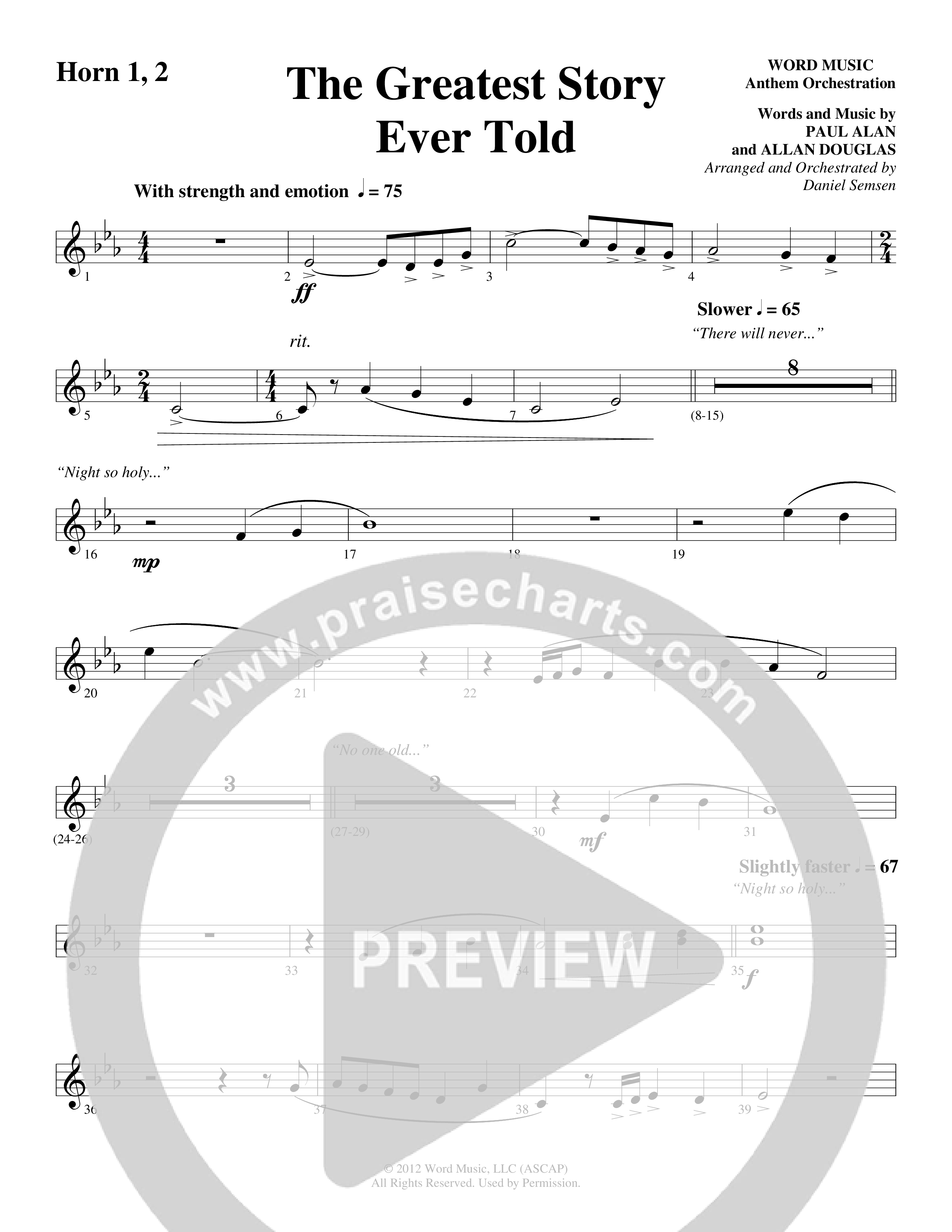 The Greatest Story Ever Told (Choral Anthem SATB) French Horn 1/2 (Word Music Choral / Arr. Daniel Semsen)
