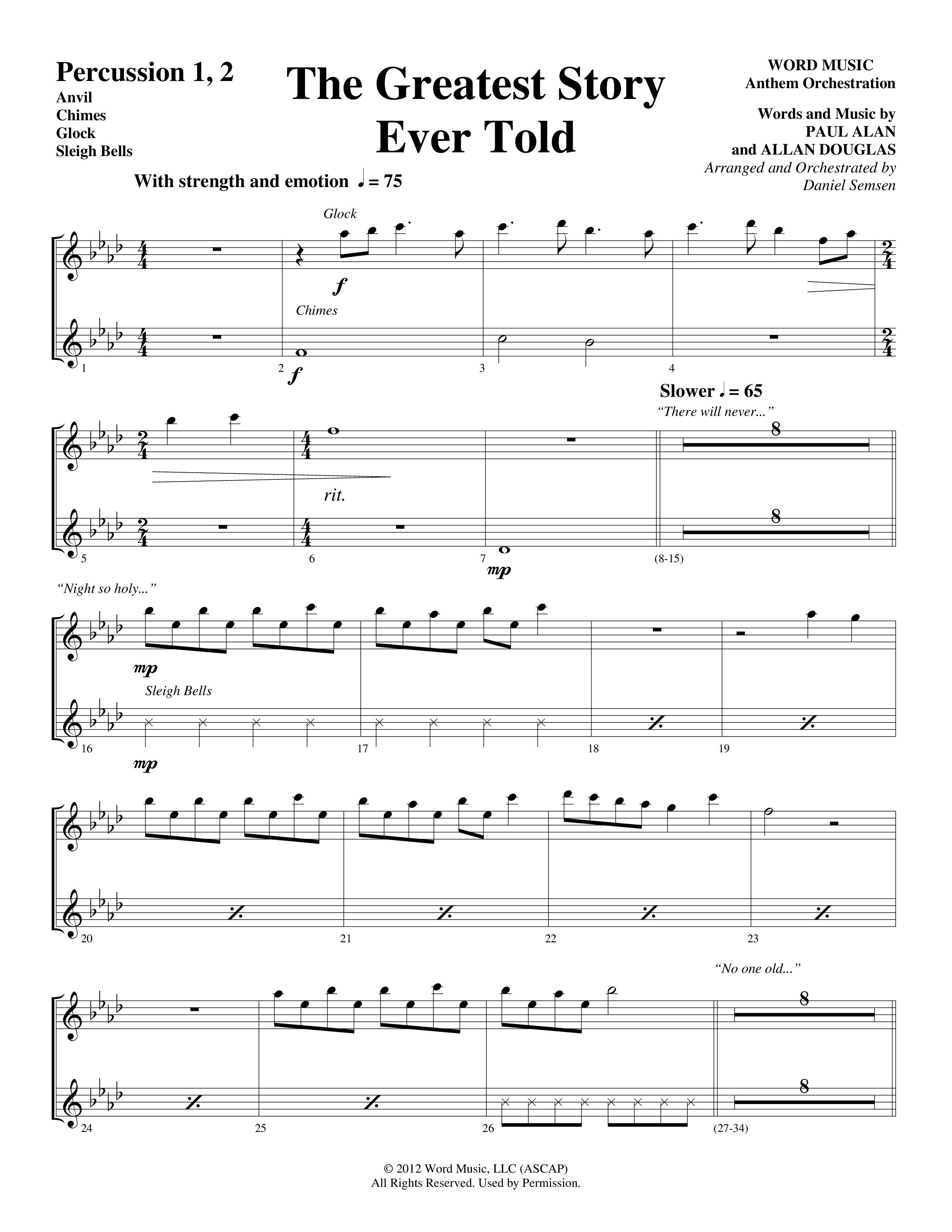 The Greatest Story Ever Told (Choral Anthem SATB) Percussion (Word Music Choral / Arr. Daniel Semsen)