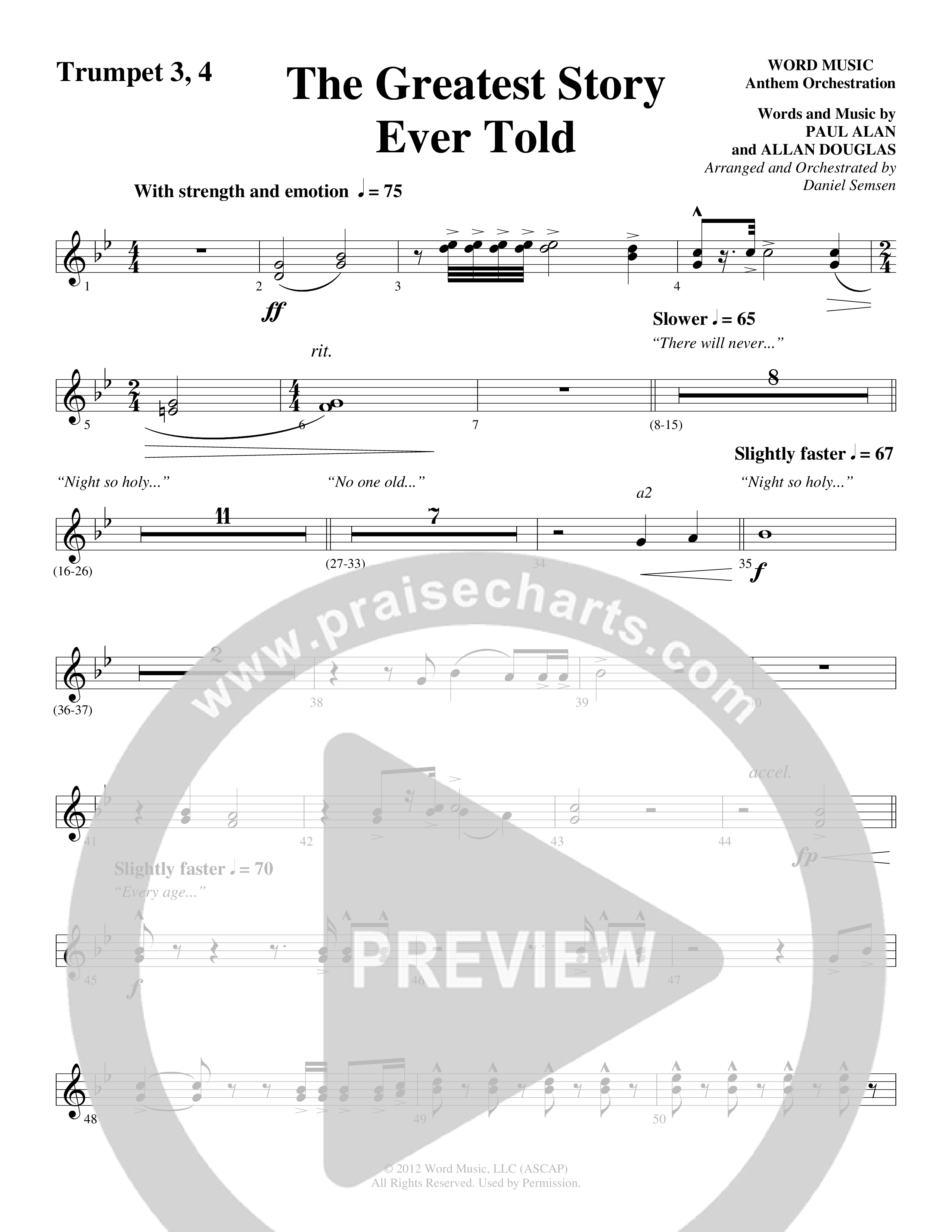 The Greatest Story Ever Told Trumpet (Word Music Choral / Arr. Daniel Semsen)