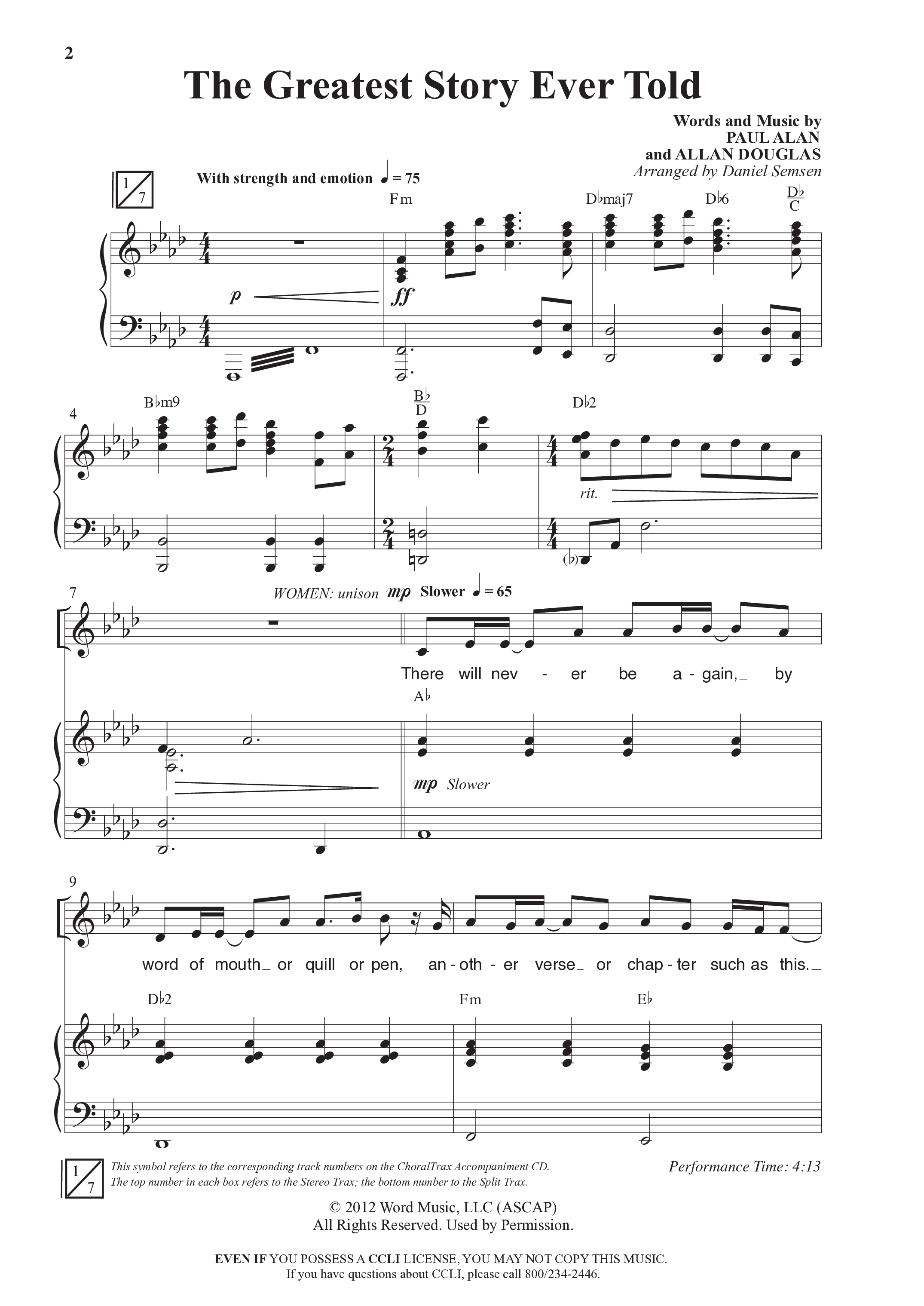 The Greatest Story Ever Told Anthem (SATB/Piano) (Word Music Choral / Arr. Daniel Semsen)