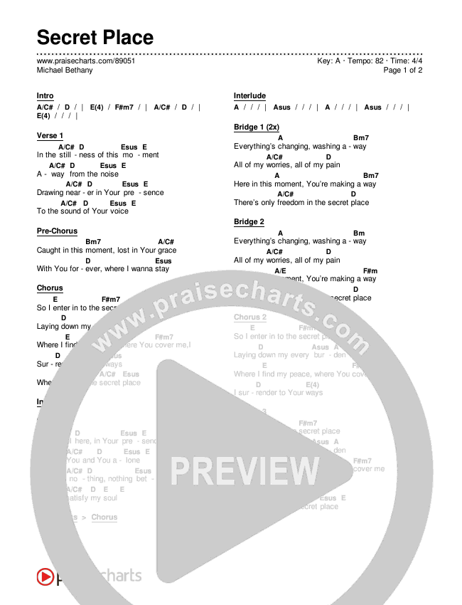 Secret Place Chords & Lyrics (Michael Bethany)