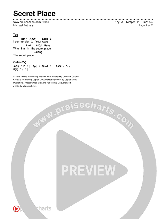 Secret Place Chords & Lyrics (Michael Bethany)