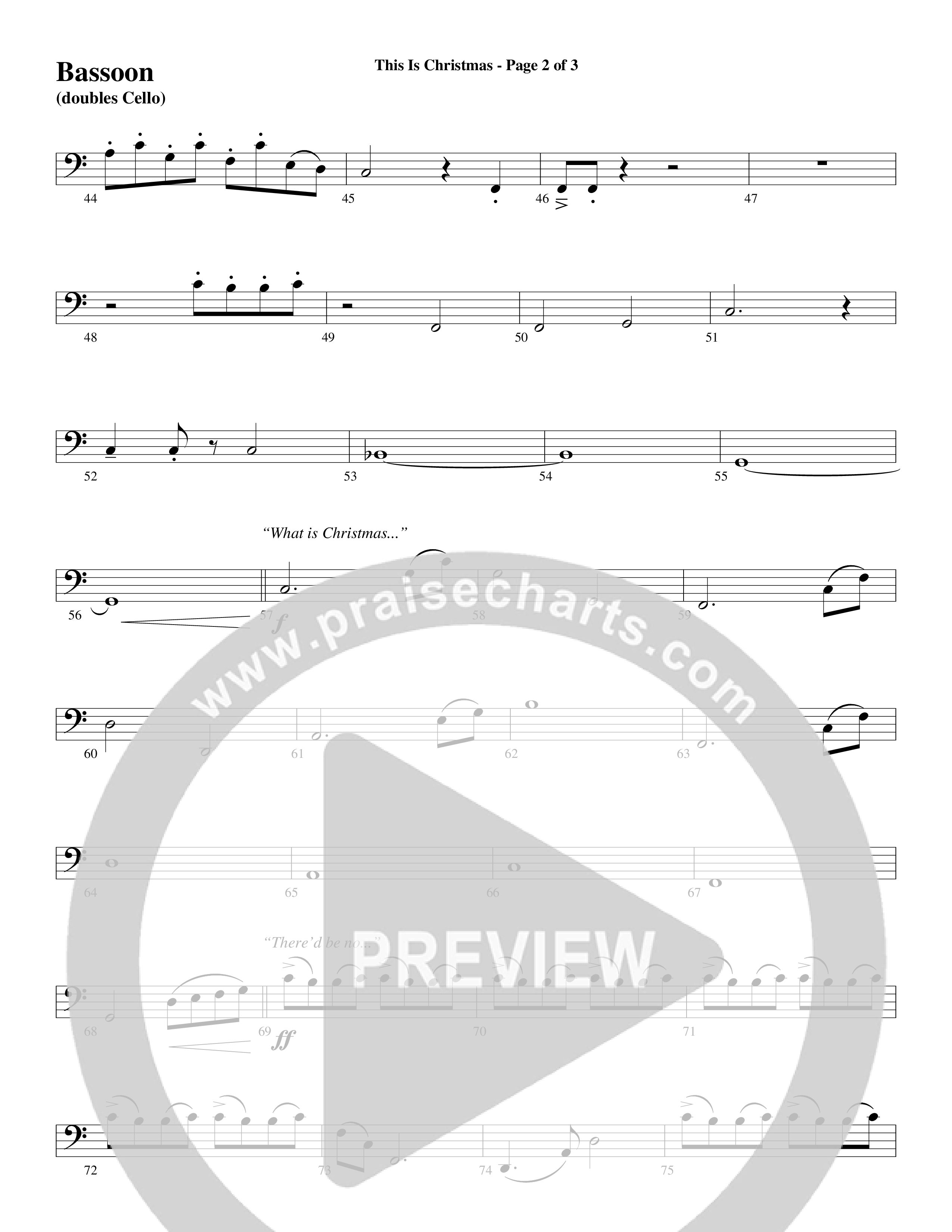 This Is Christmas (Choral Anthem SATB) Bassoon (Word Music Choral / Arr. Dave Williamson)