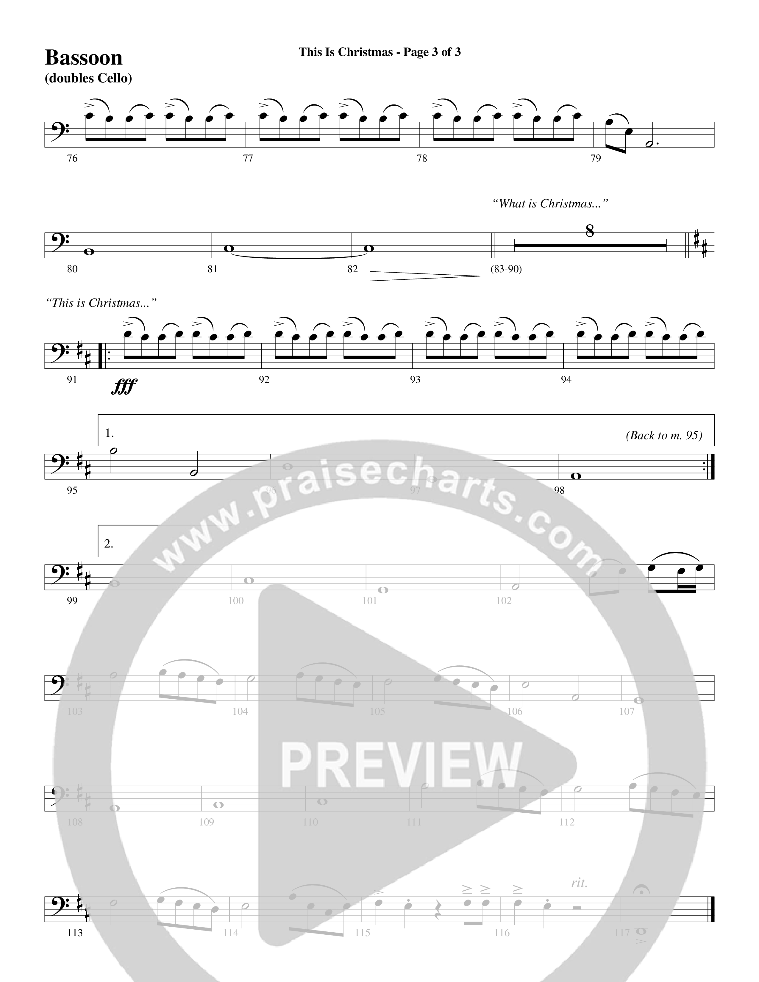 This Is Christmas (Choral Anthem SATB) Bassoon (Word Music Choral / Arr. Dave Williamson)