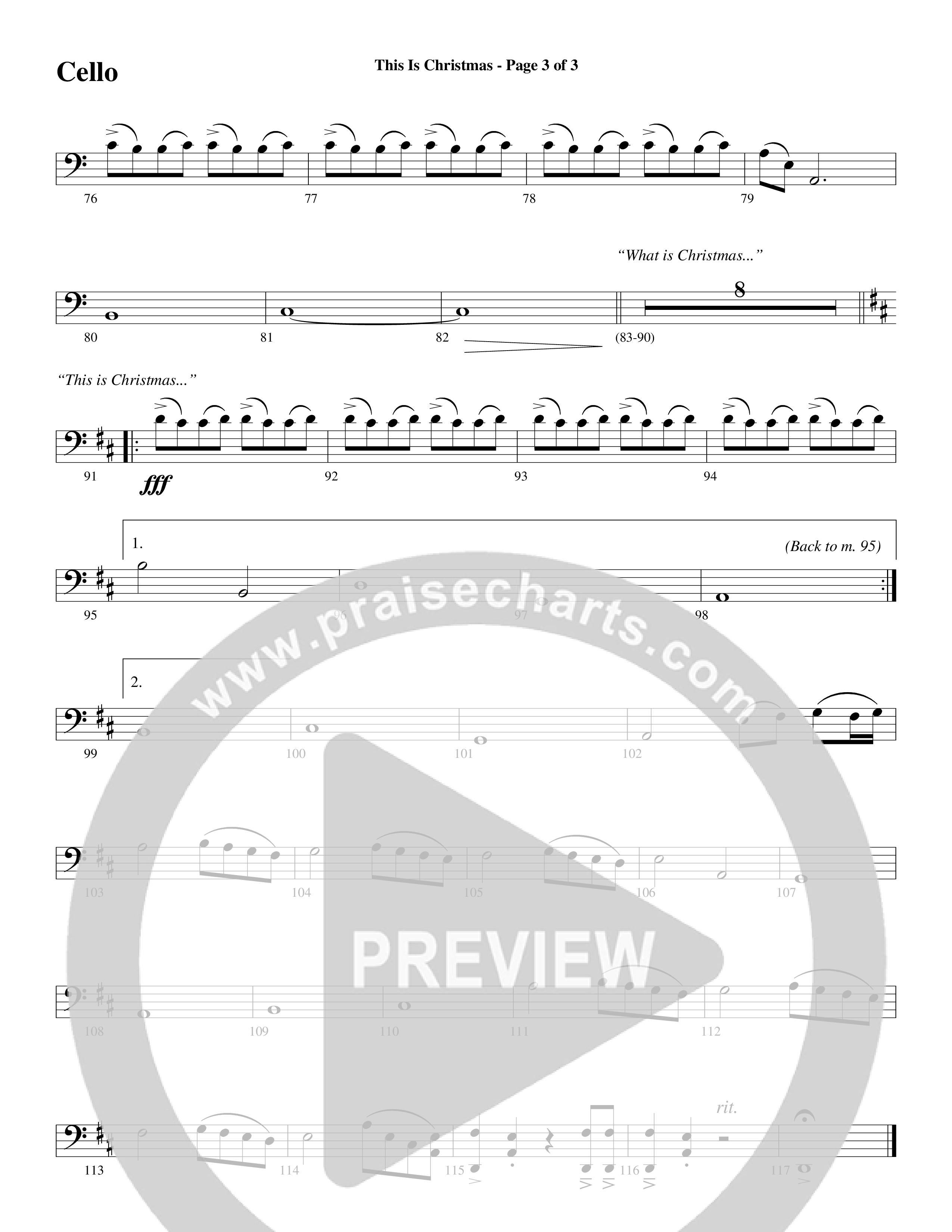 This Is Christmas (Choral Anthem SATB) Cello (Word Music Choral / Arr. Dave Williamson)