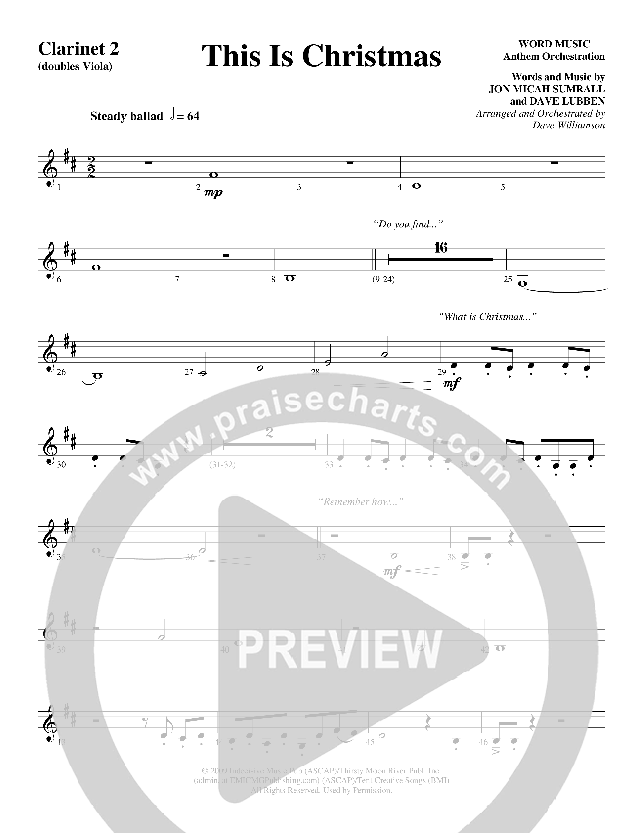 This Is Christmas (Choral Anthem SATB) Clarinet (Word Music Choral / Arr. Dave Williamson)