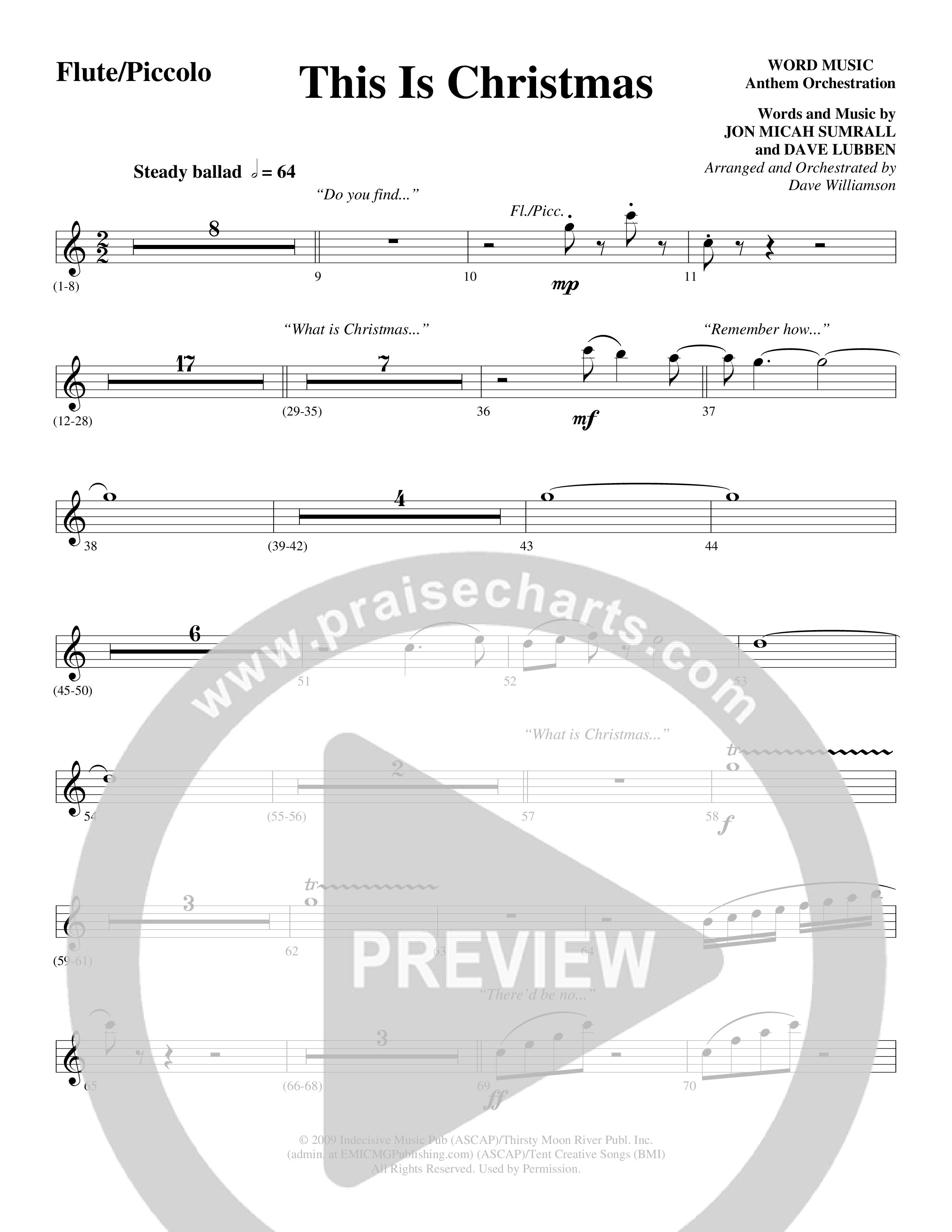 This Is Christmas (Choral Anthem SATB) Flute/Piccolo (Word Music Choral / Arr. Dave Williamson)