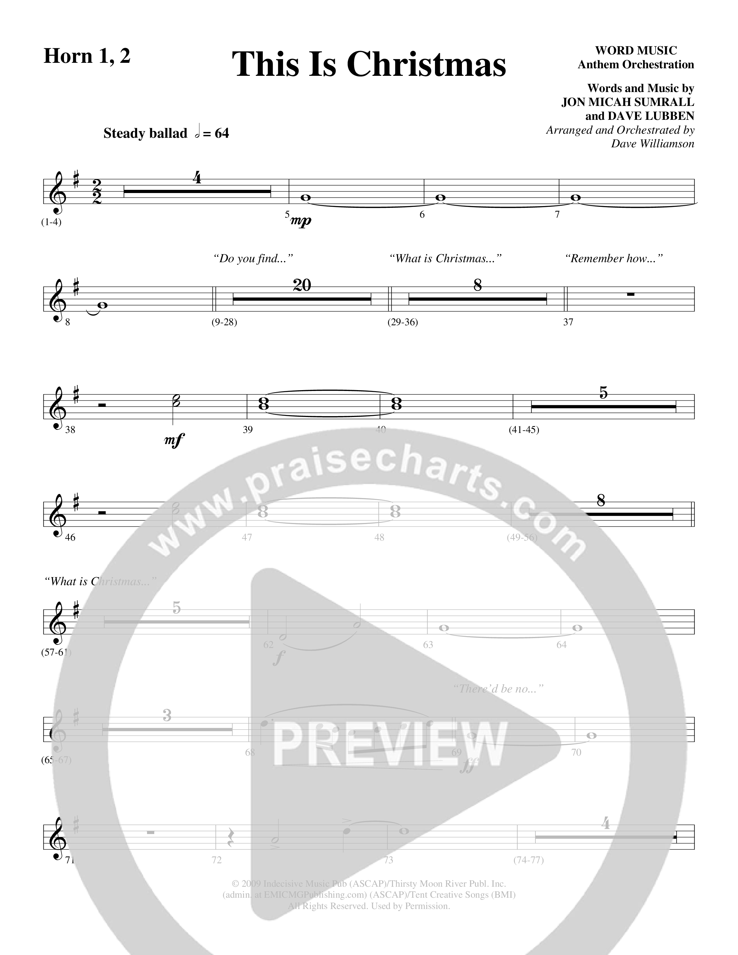 This Is Christmas (Choral Anthem SATB) French Horn 1/2 (Word Music Choral / Arr. Dave Williamson)
