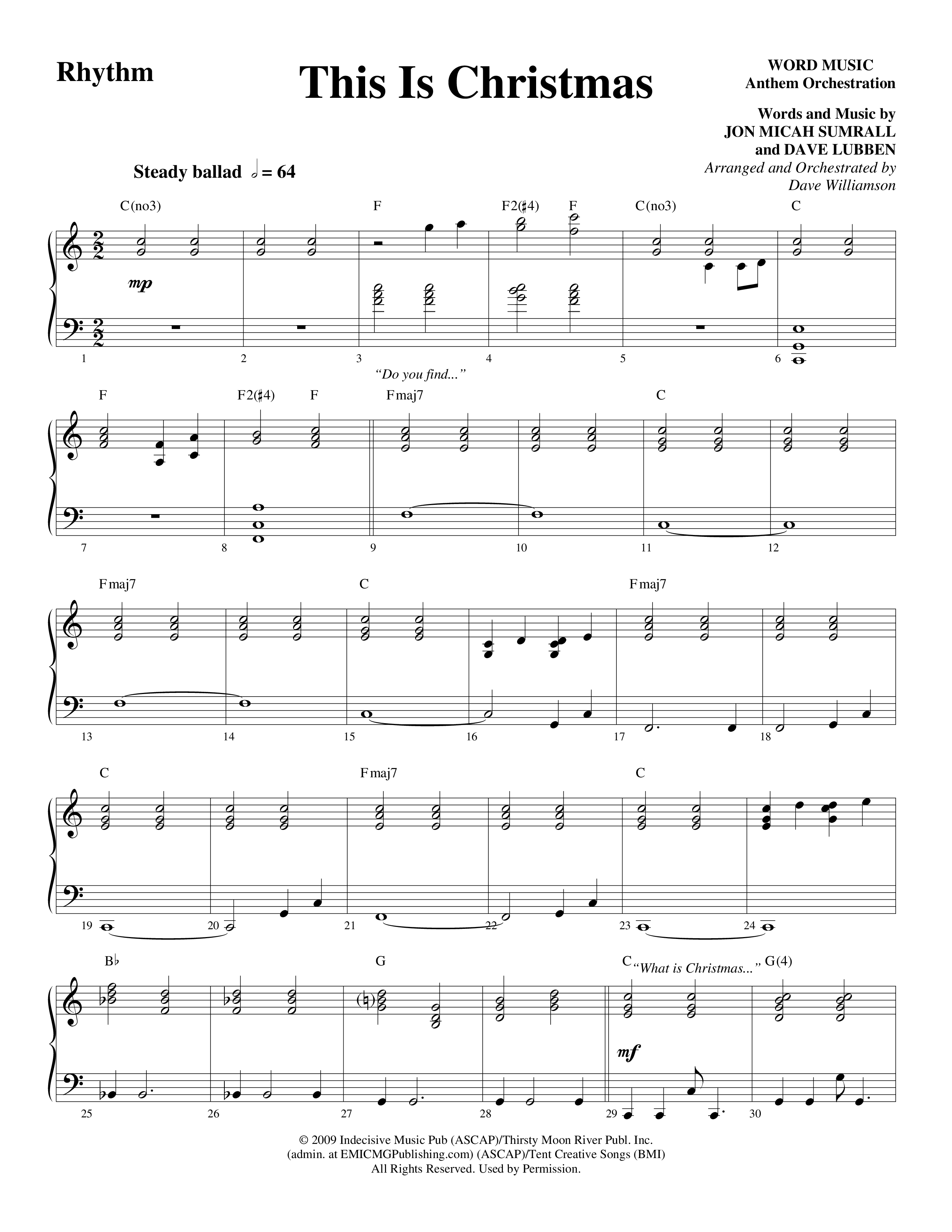 This Is Christmas (Choral Anthem SATB) Rhythm Chart (Word Music Choral / Arr. Dave Williamson)