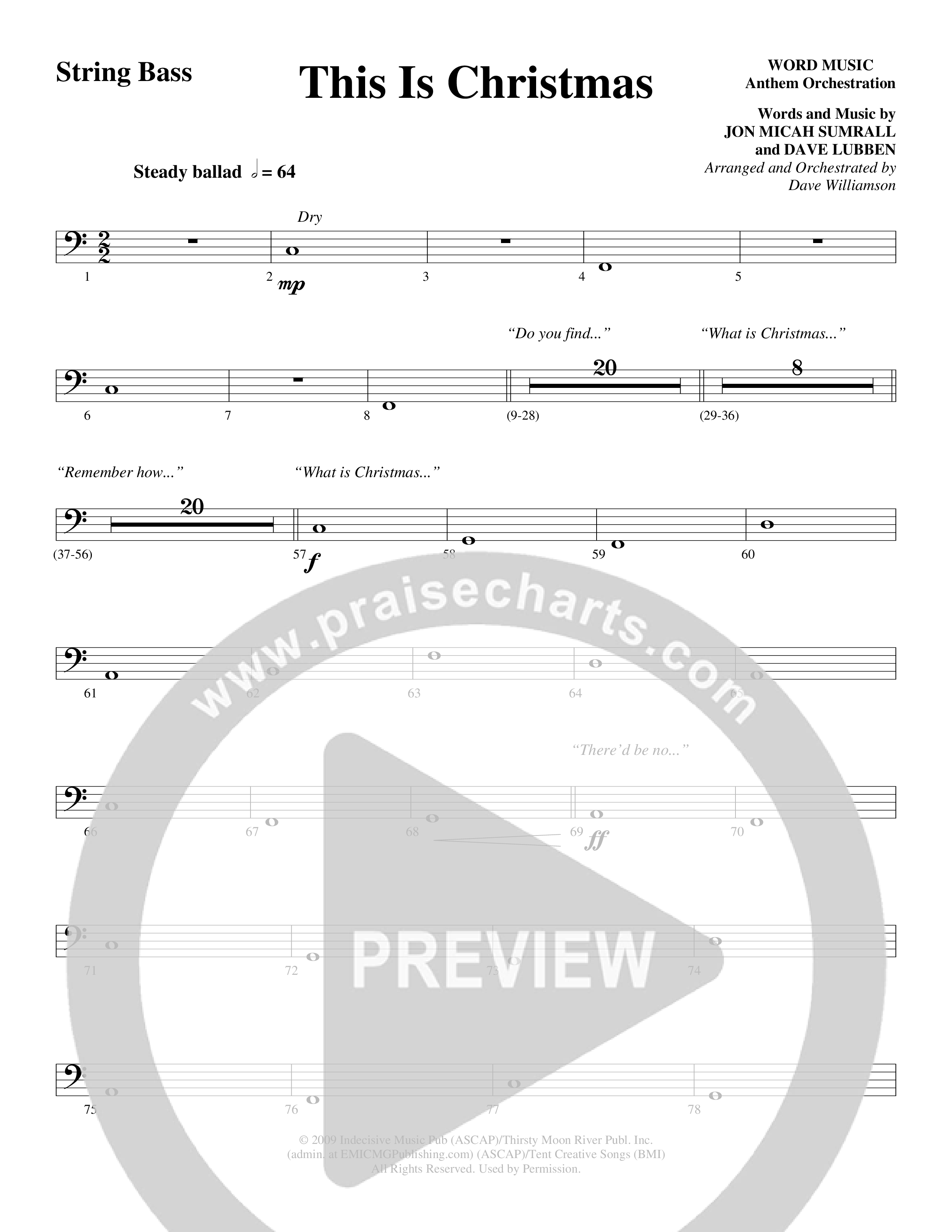 This Is Christmas (Choral Anthem SATB) String Bass (Word Music Choral / Arr. Dave Williamson)