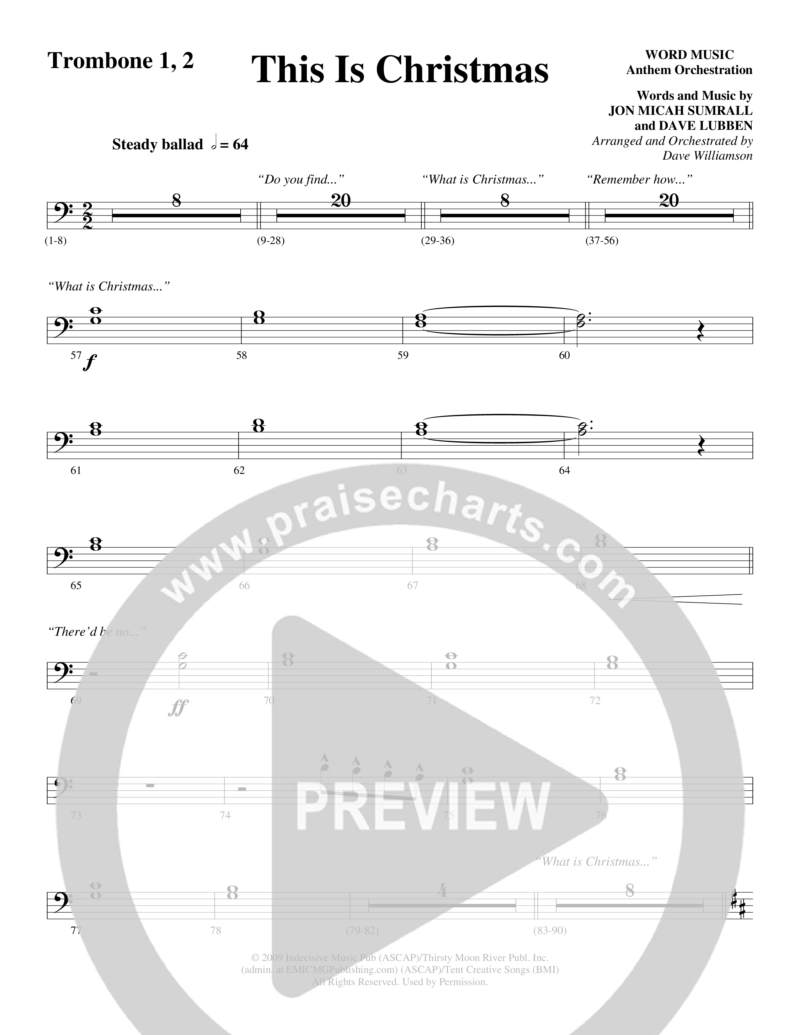 This Is Christmas (Choral Anthem SATB) Trombone 1/2 (Word Music Choral / Arr. Dave Williamson)