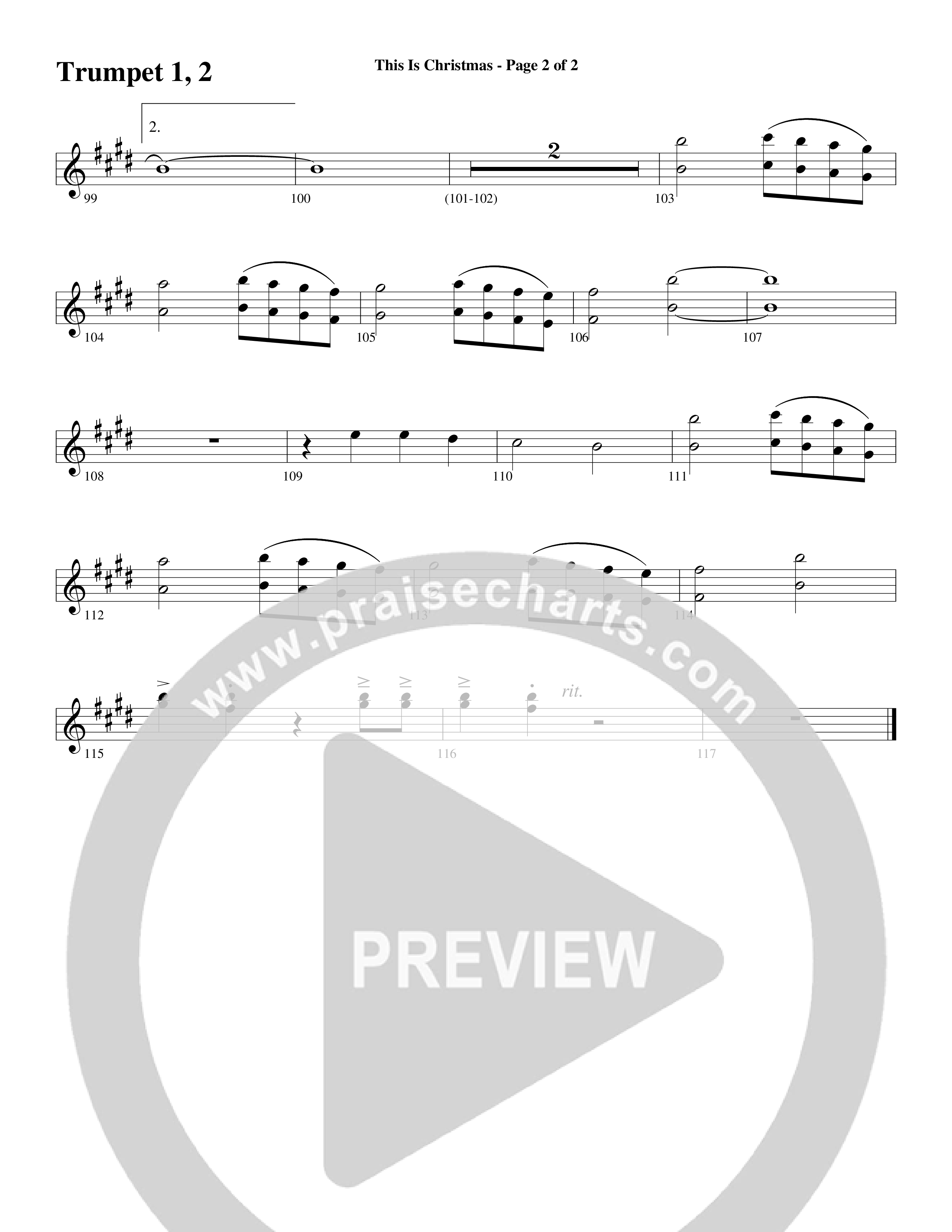 This Is Christmas (Choral Anthem SATB) Trumpet 1,2 (Word Music Choral / Arr. Dave Williamson)