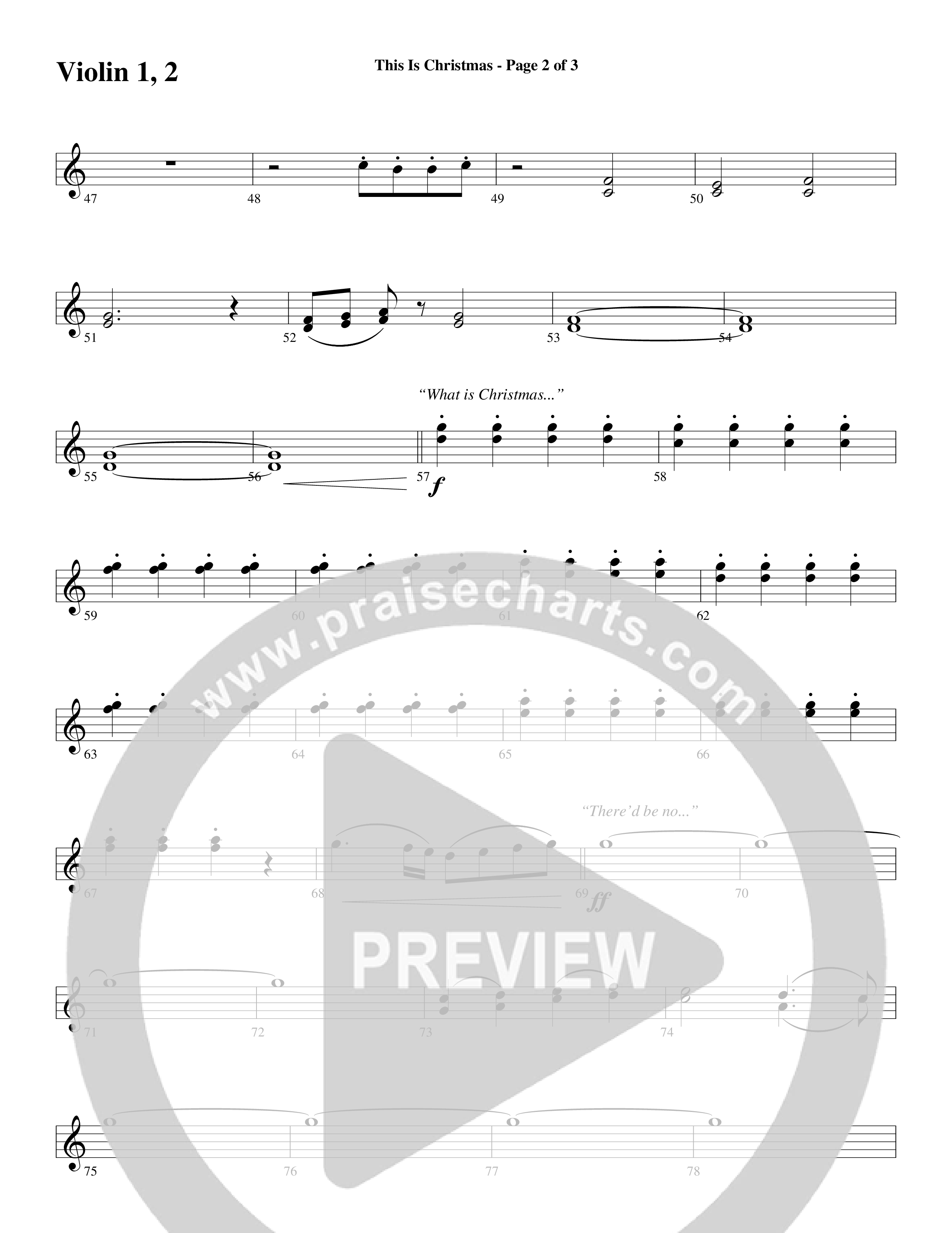 This Is Christmas (Choral Anthem SATB) Violin 1/2 (Word Music Choral / Arr. Dave Williamson)