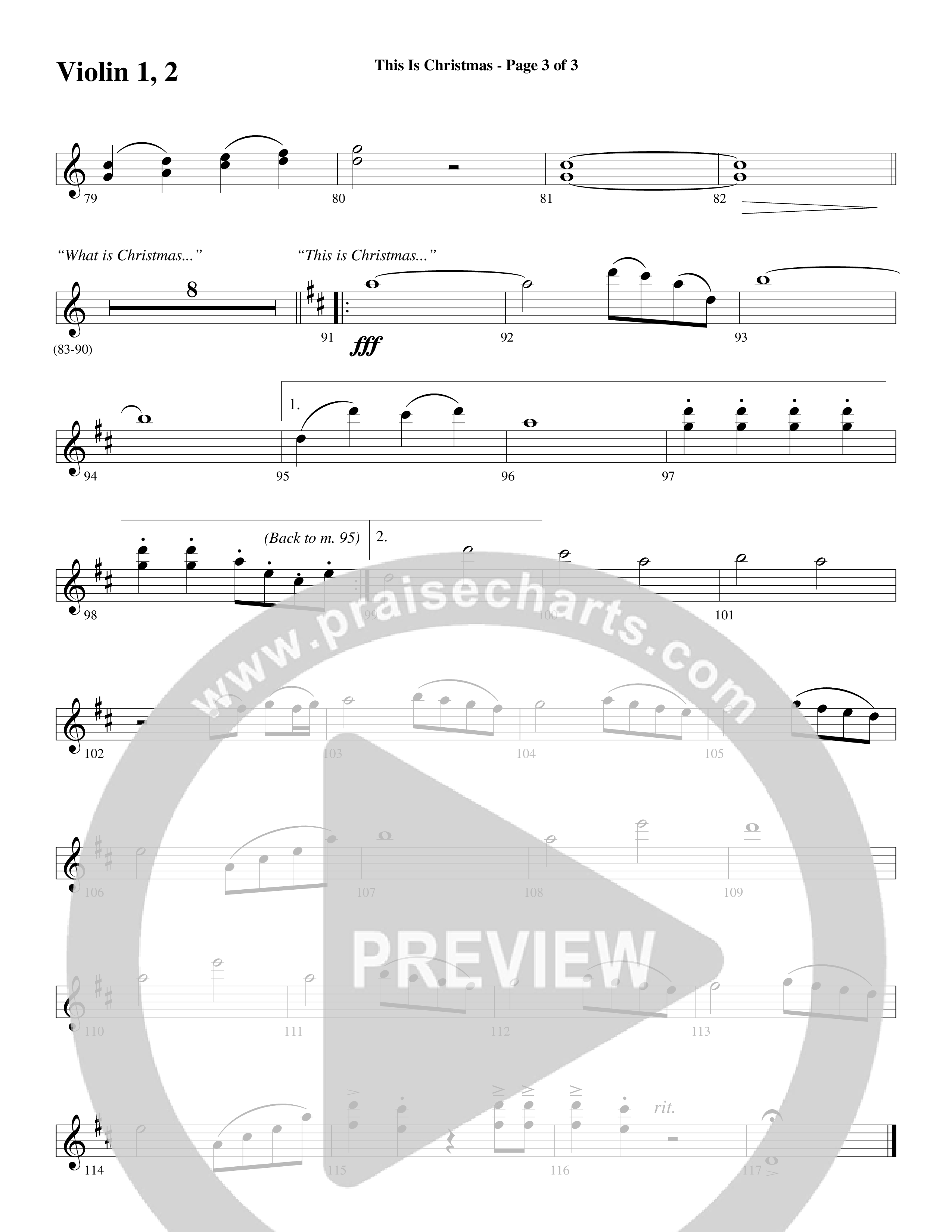 This Is Christmas (Choral Anthem SATB) Violin 1/2 (Word Music Choral / Arr. Dave Williamson)