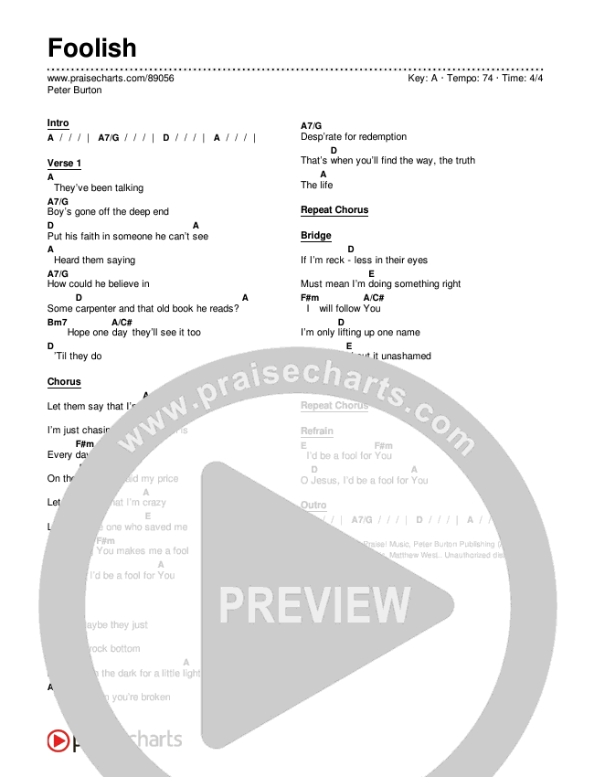 Foolish Chord Chart (Peter Burton)