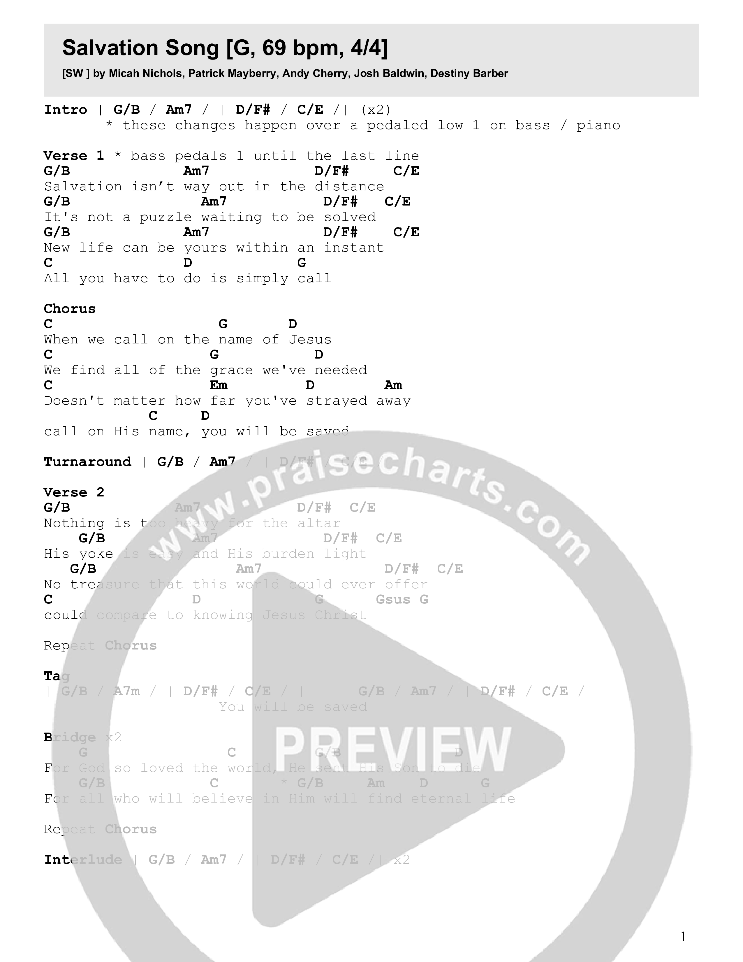 Salvation Song (Live) Chord Chart (Seacoast)