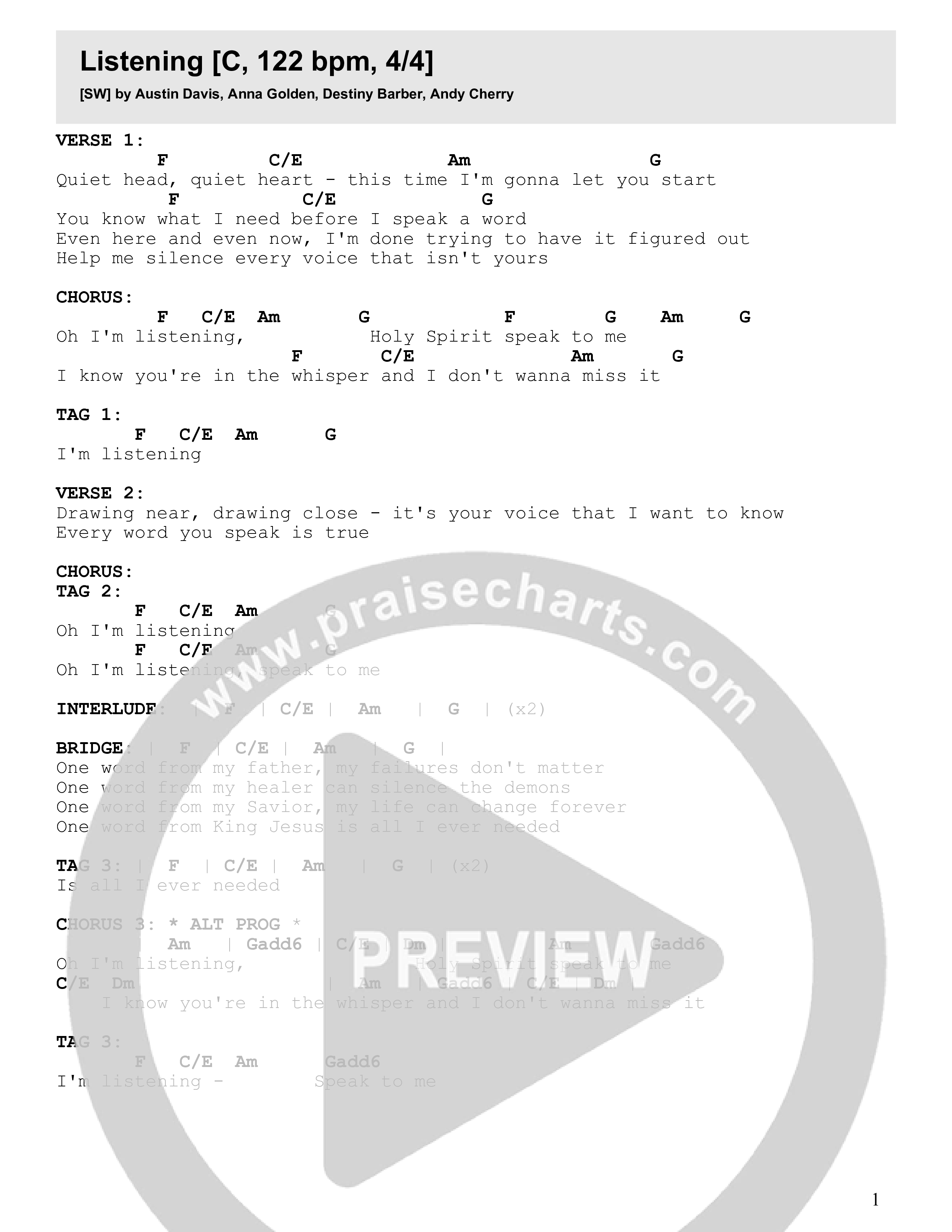 Listening (Live) Chord Chart (Seacoast)