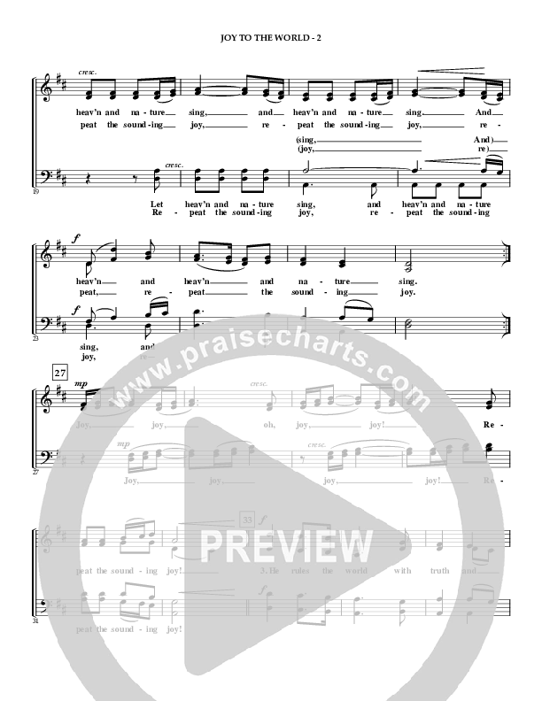 Joy To The World Lead Sheet (SAT) (Irving Bible Church Vox Humana Choir / Gail Wasson)