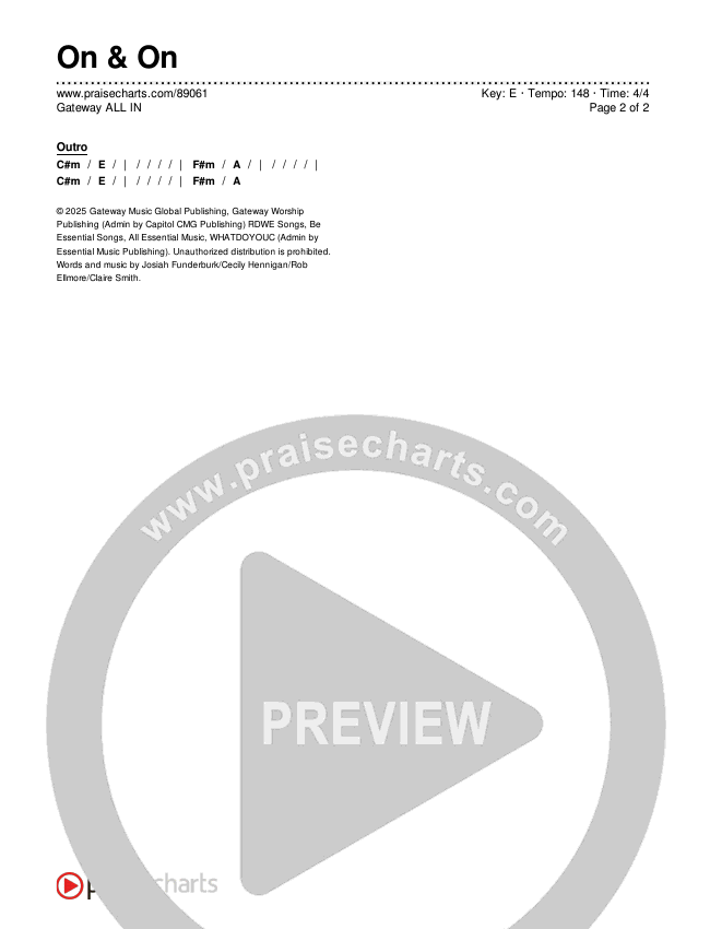 On & On Chords & Lyrics (Gateway ALL IN)