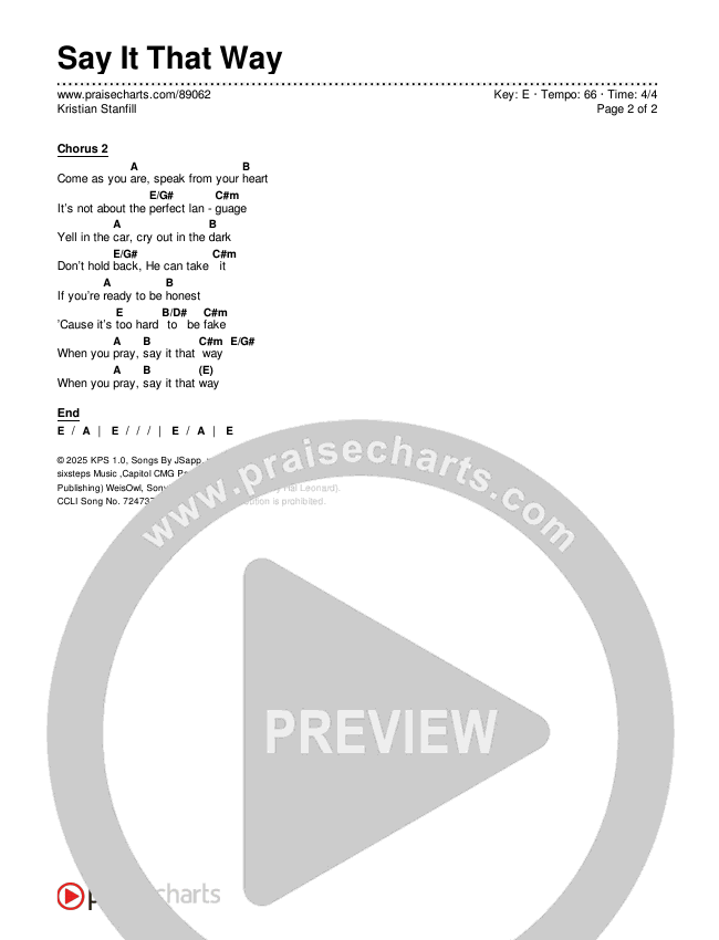 Say It That Way Chords & Lyrics (Kristian Stanfill)