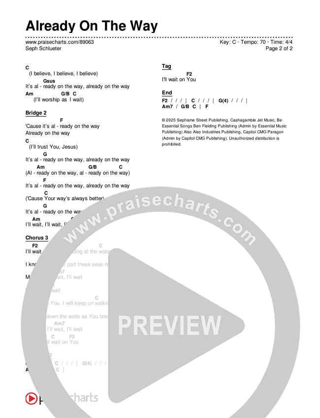 Already On The Way Chords & Lyrics (Seph Schlueter)