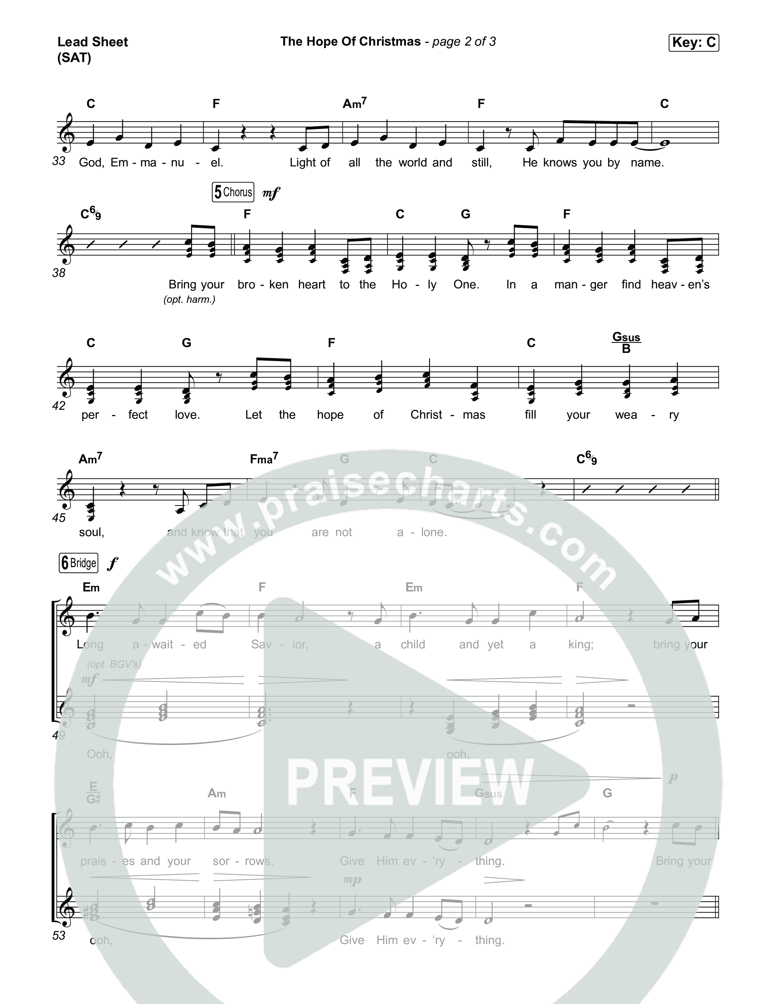 The Hope Of Christmas Lead Sheet (SAT) (Katy Nichole)