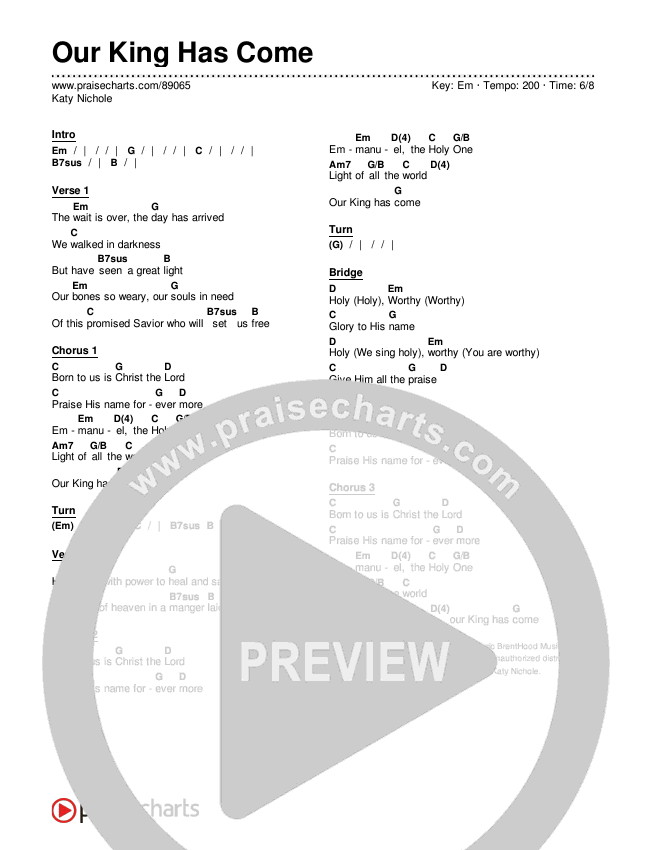 Our King Has Come Chords & Lyrics (Katy Nichole)