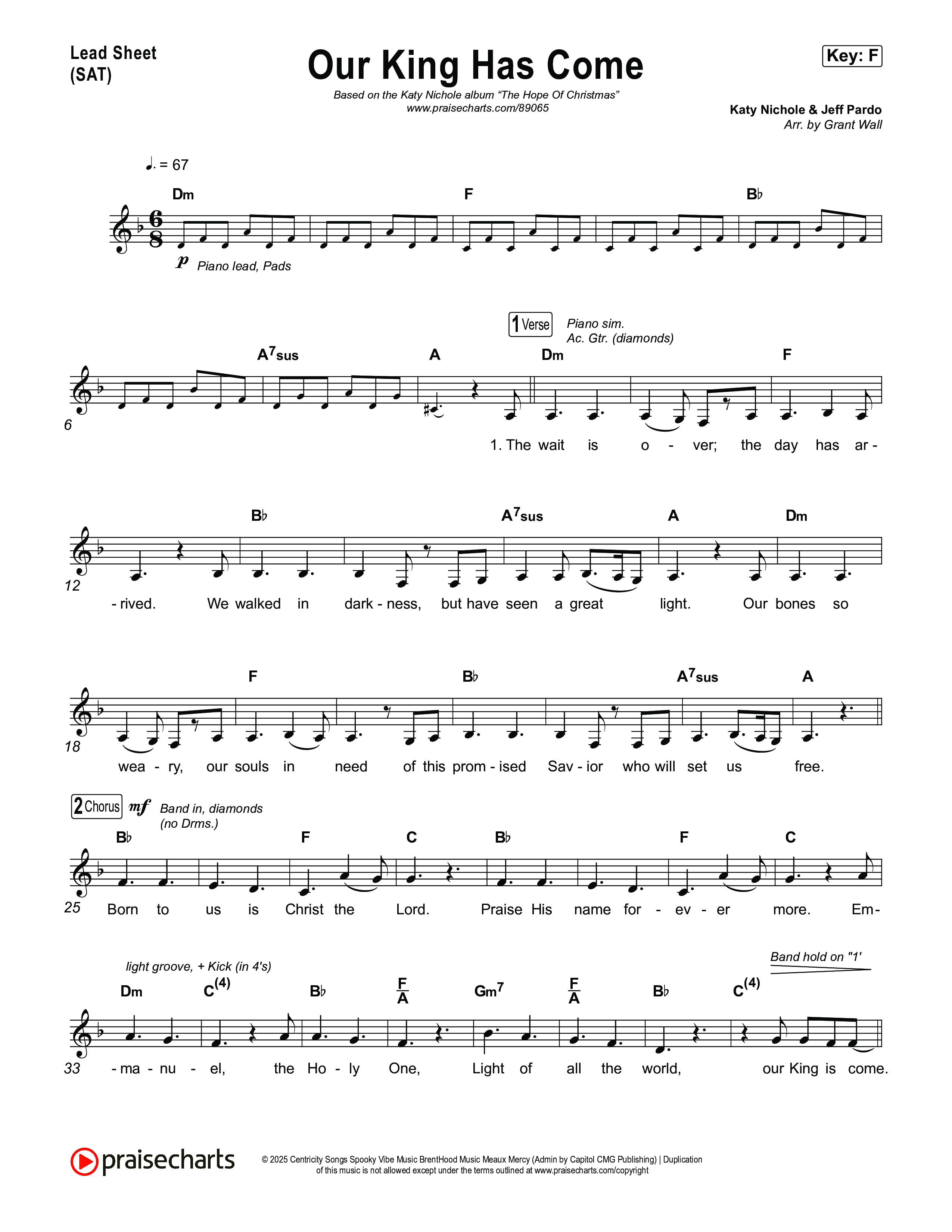 Our King Has Come Lead Sheet (SAT) (Katy Nichole)