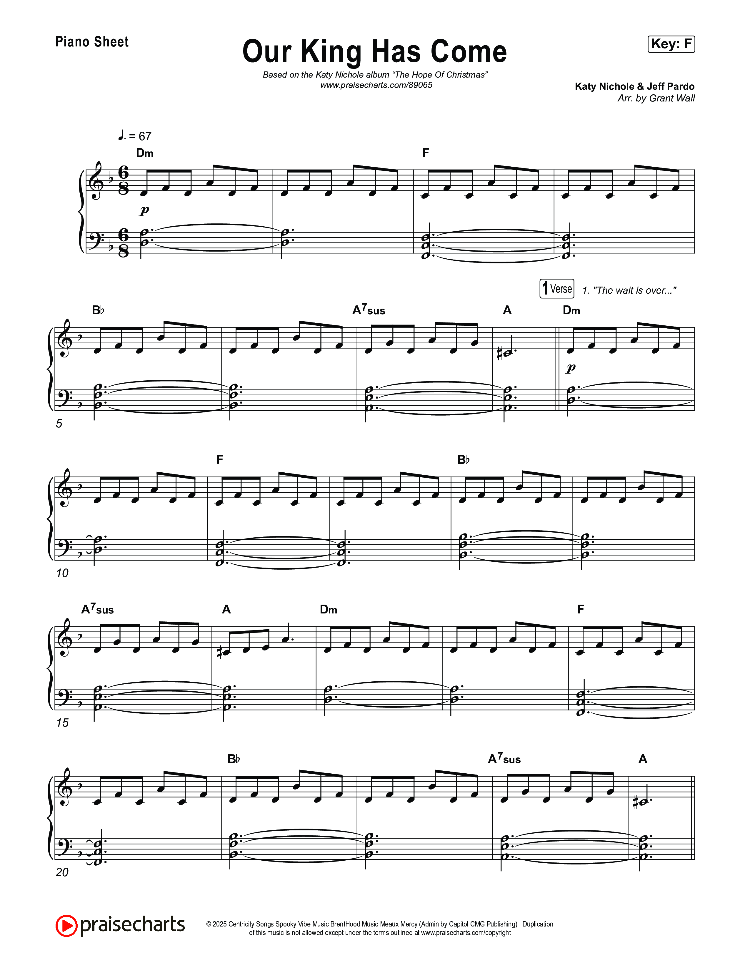 Our King Has Come Piano Sheet (Katy Nichole)